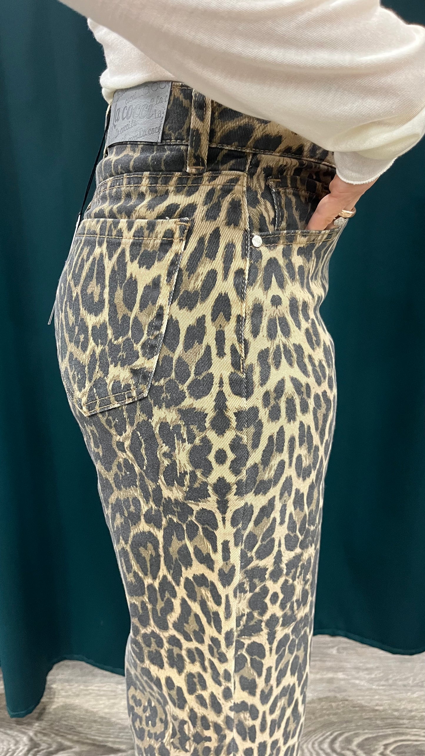 Jeans Wide Leg Animalier Vita Alta