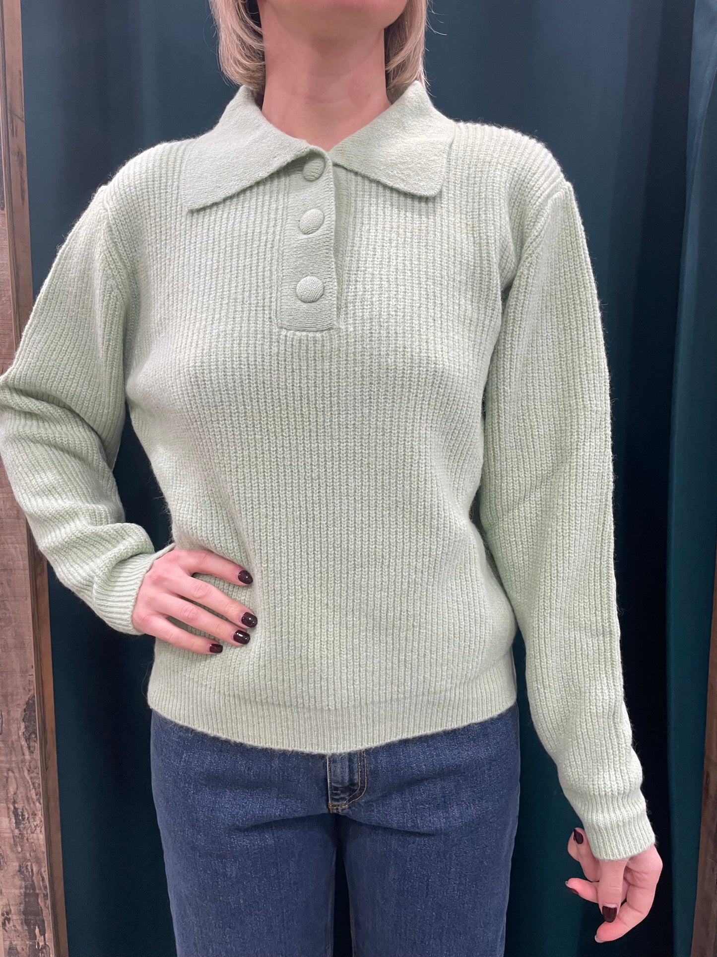 Maglione Kontatto Color Menta Con Bottoncini Taglia Unica