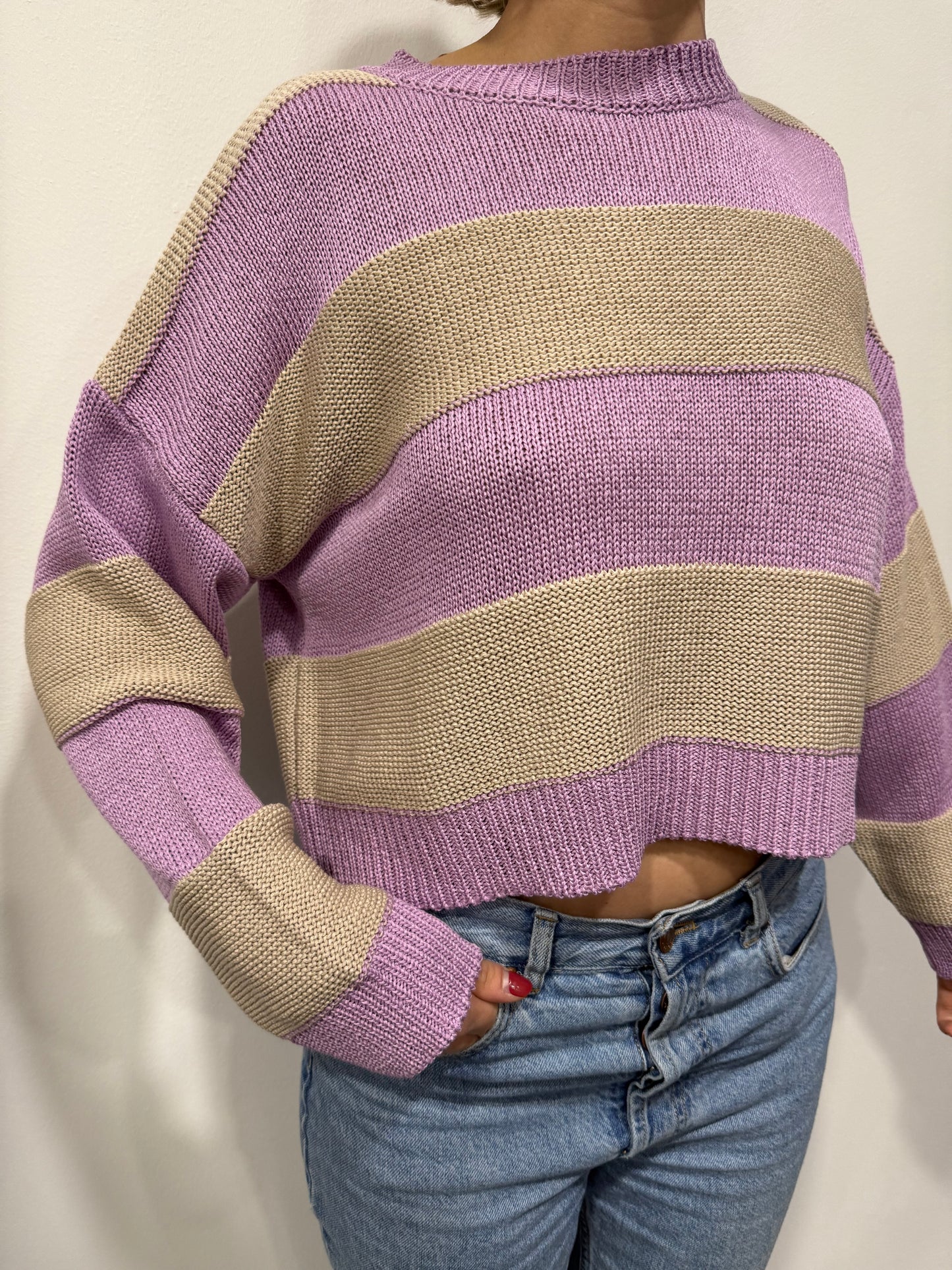 Maglione Vicolo Primaverile Righe Lilla e Ecru