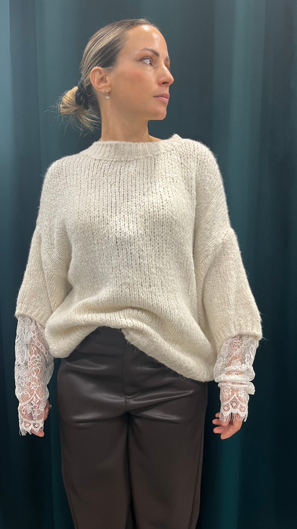 Maglione Manica Pizzo Bianco