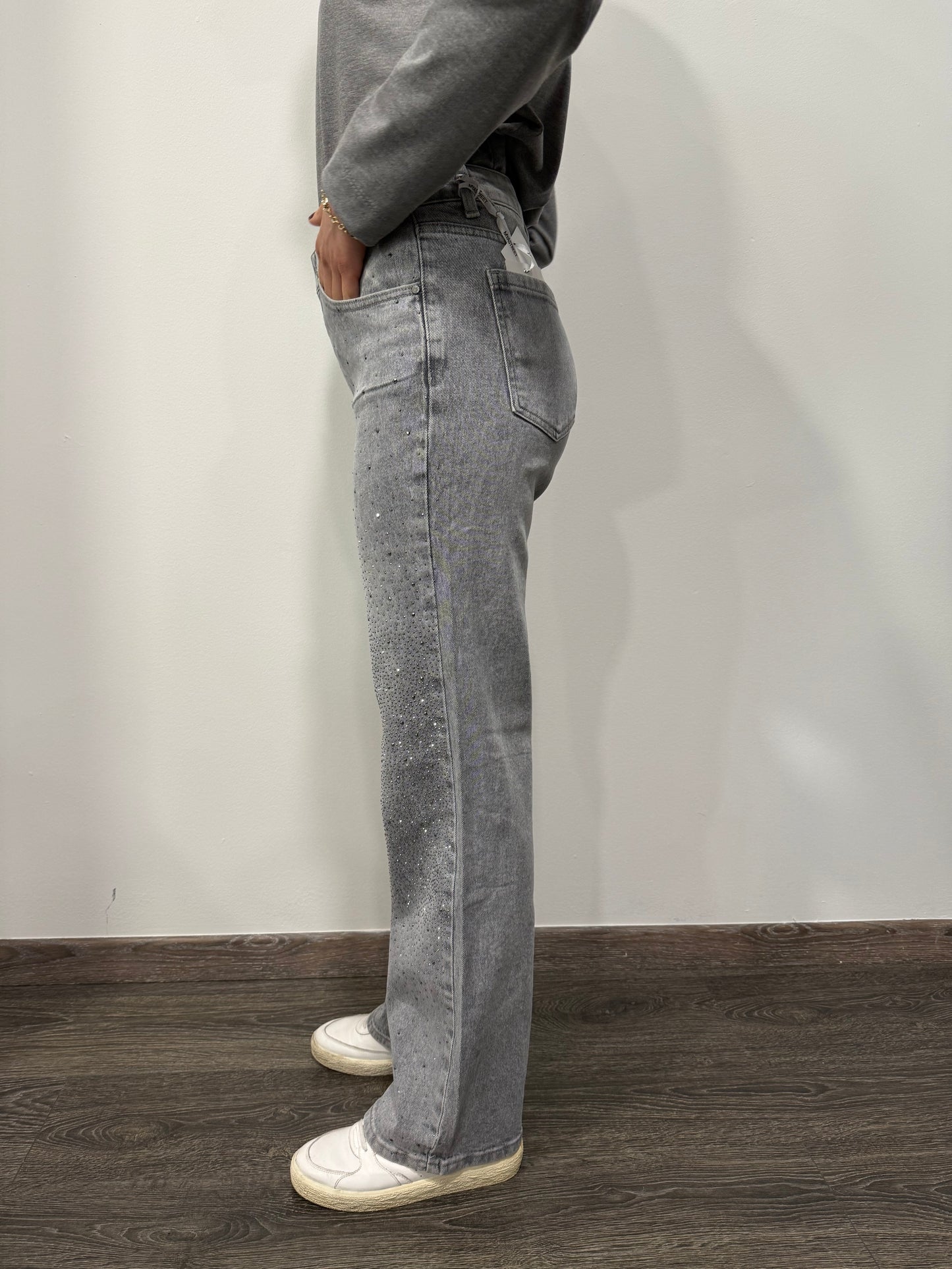 Jeans Grigio Chiaro Strass
