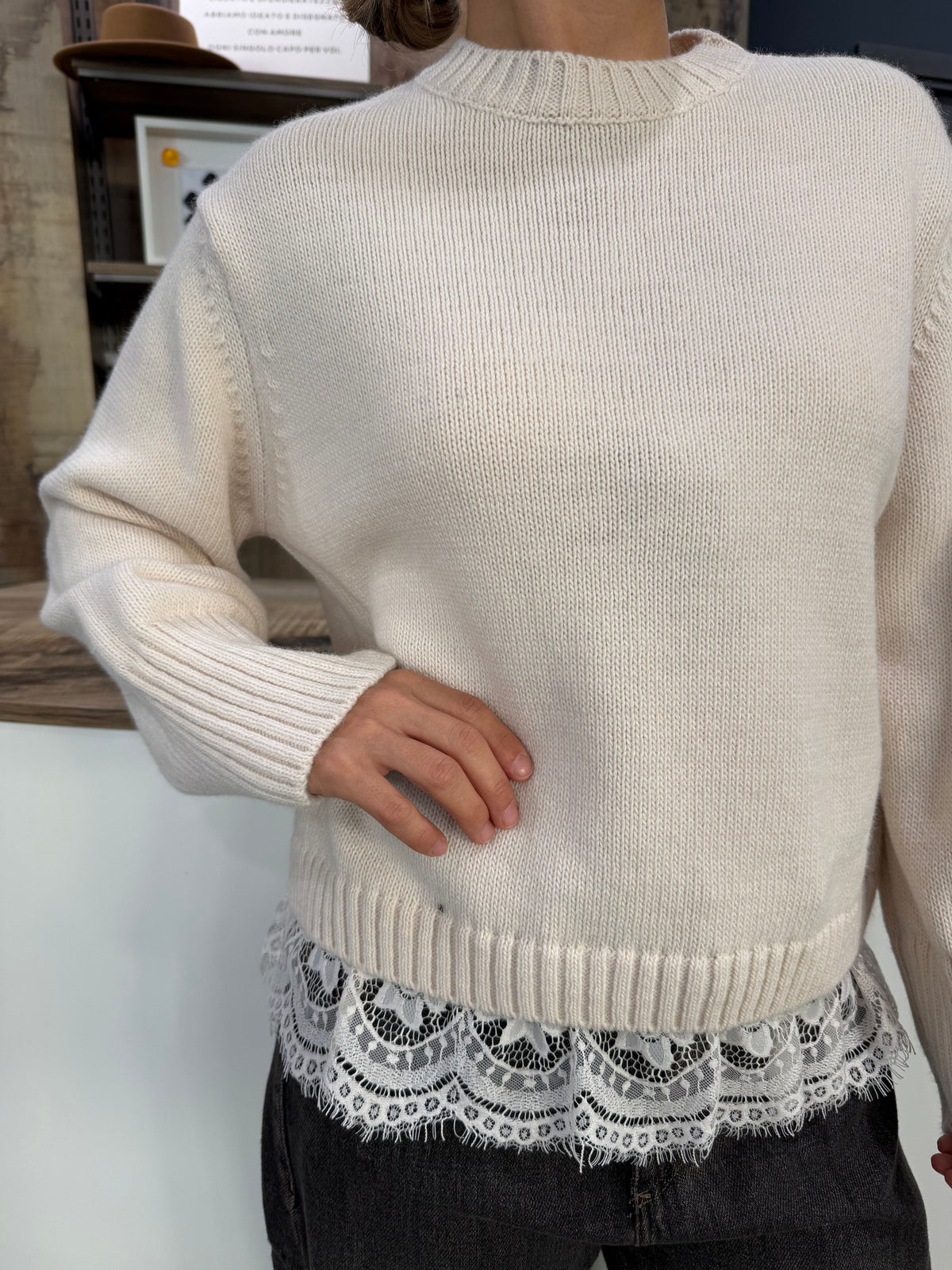 Maglione Panna Pizzo