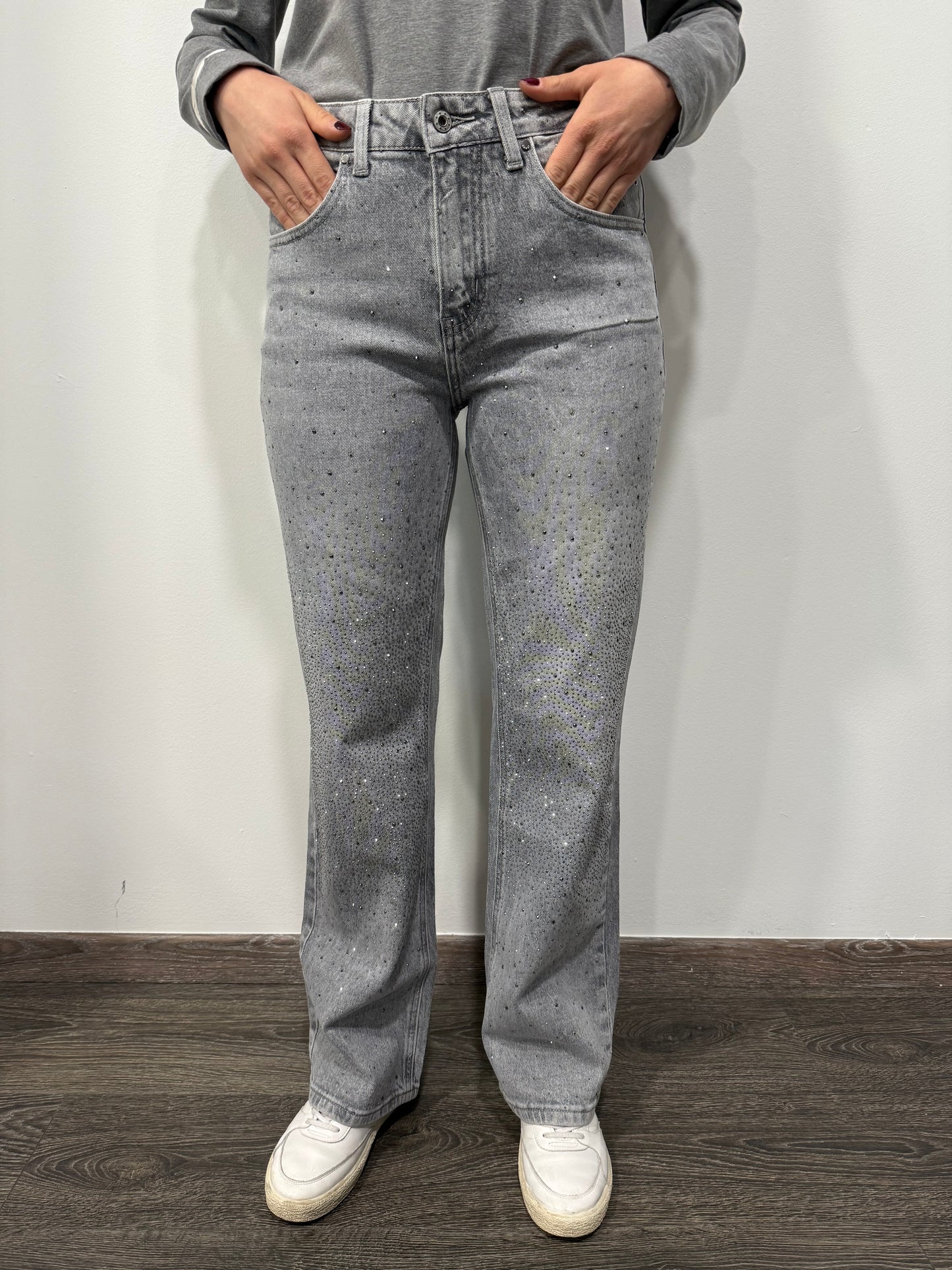 Jeans Grigio Chiaro Strass