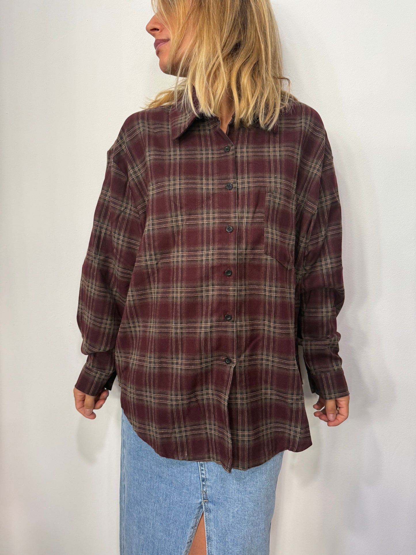 Camicia Check Bordeaux Over