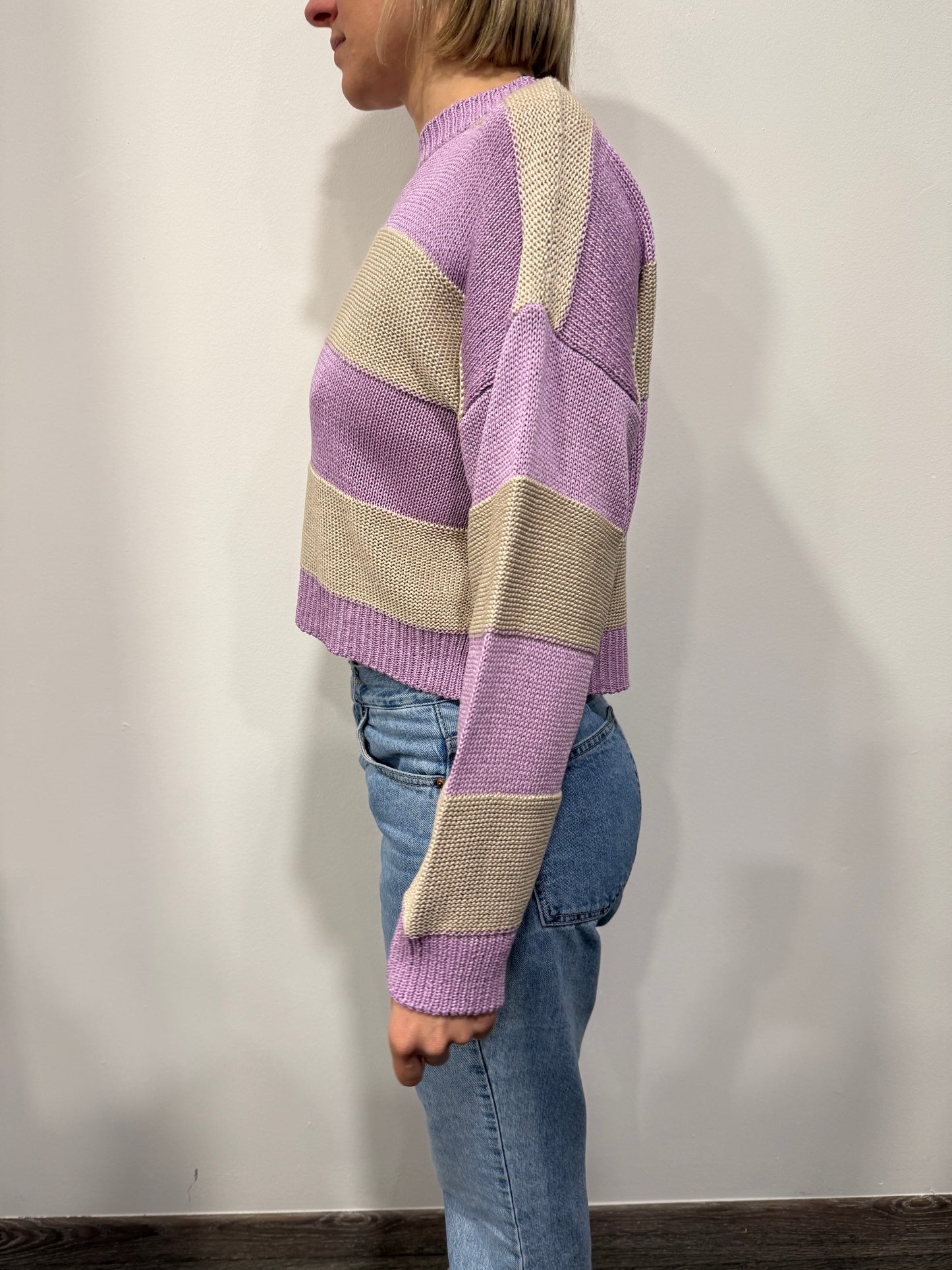 Maglione Vicolo Primaverile Righe Lilla e Ecru