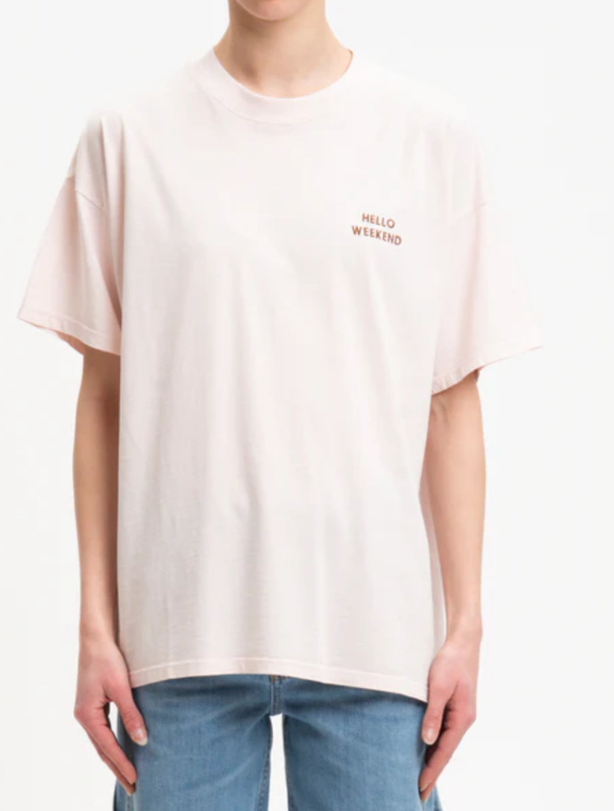 T-shirt Vicolo in Cotone con Ricamo “hello weekend”