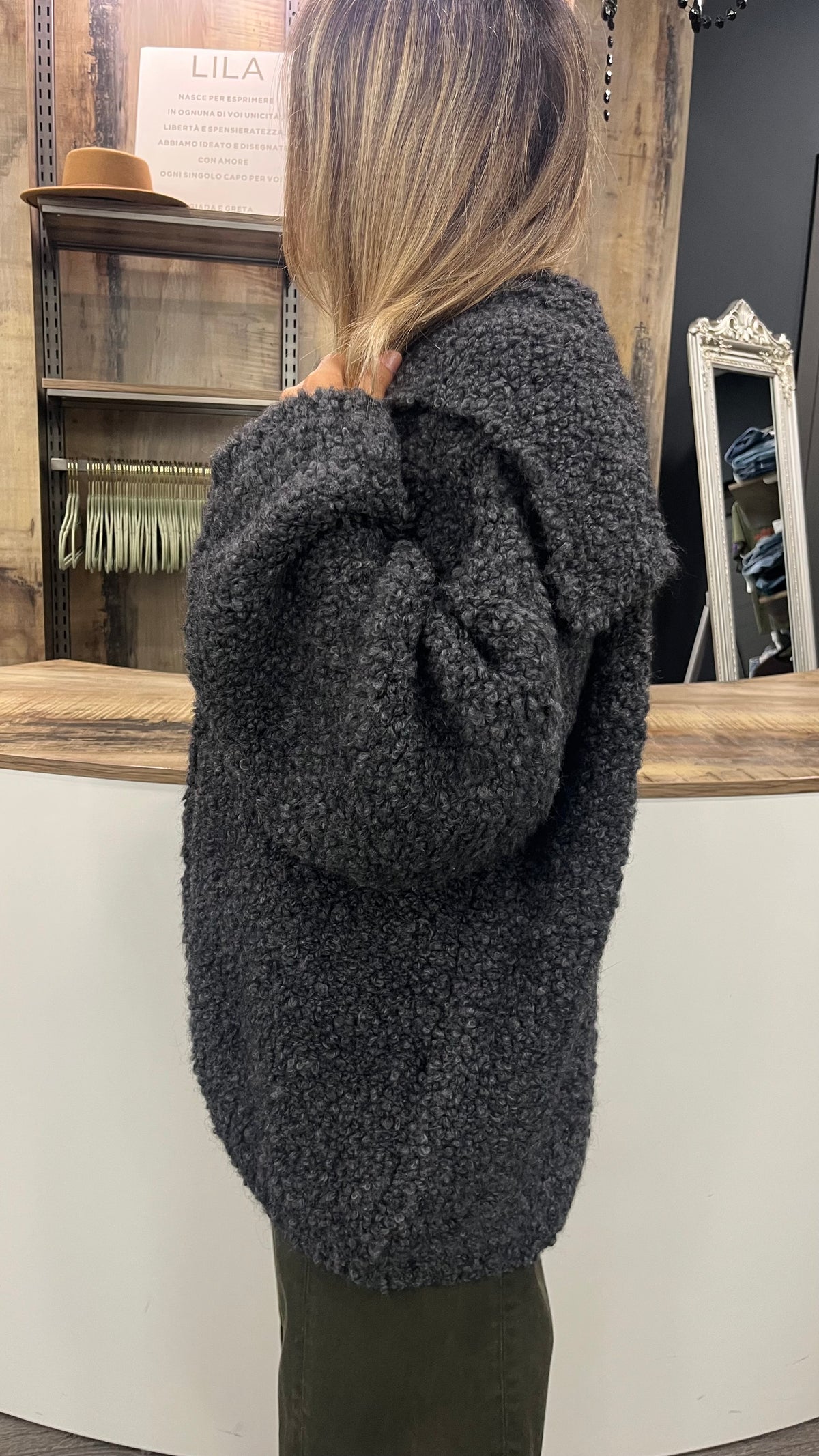 Cappotto Bouclè Bomber Kontatto Grigio