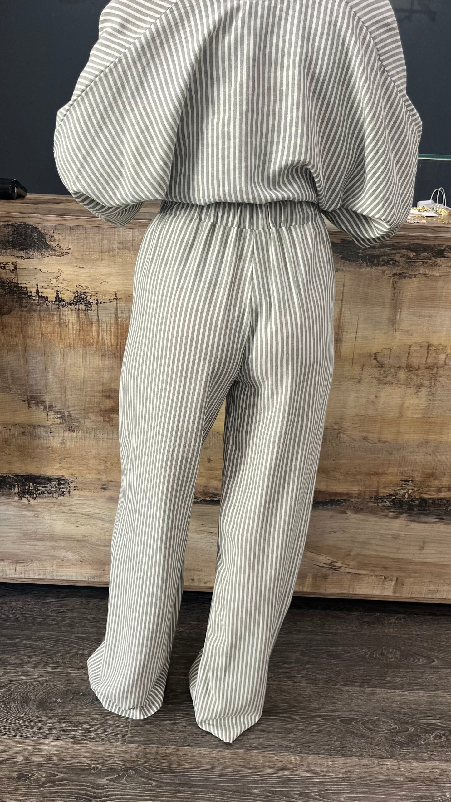 Pantaloni Lila Righe in Lino