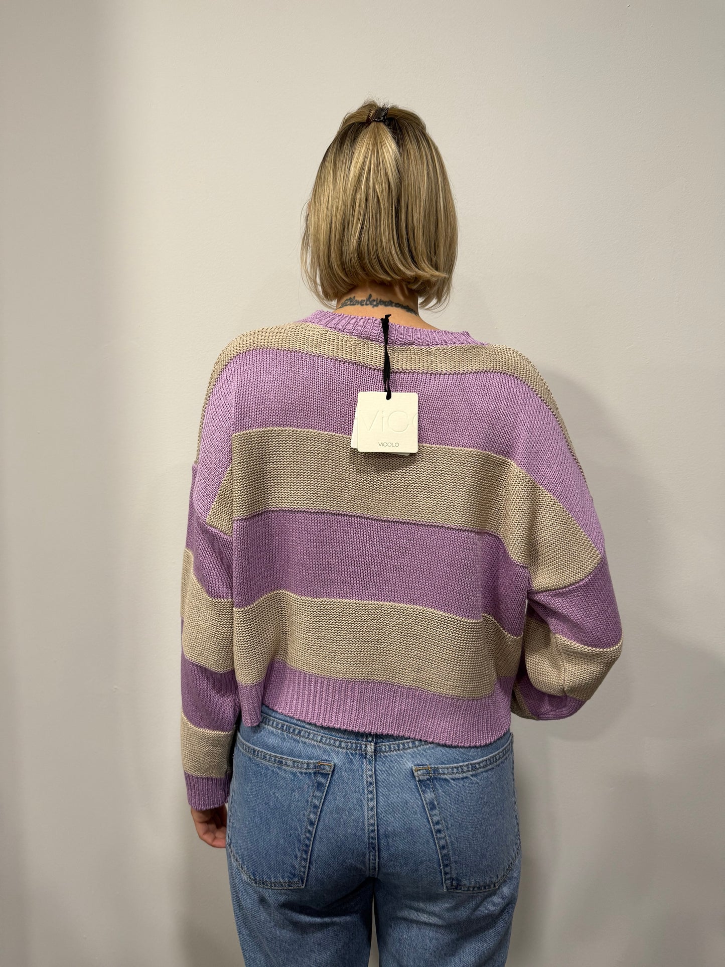 Maglione Vicolo Primaverile Righe Lilla e Ecru