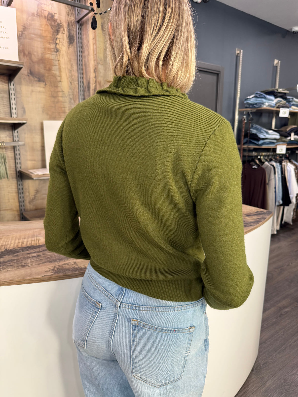 Cardigan Rouches Verde Olio