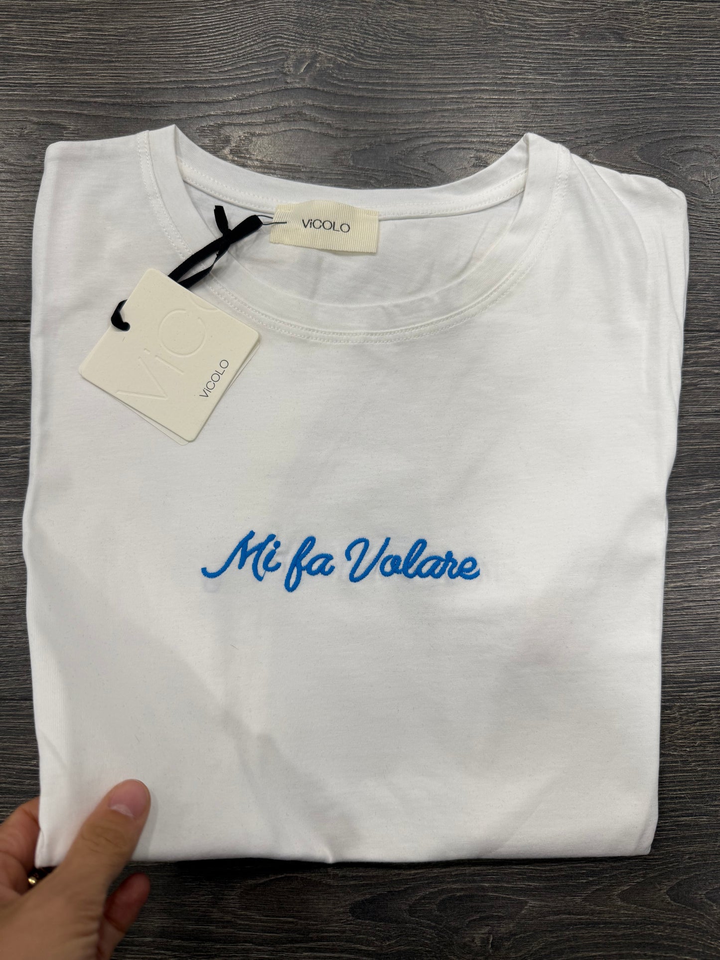 T-shirt Vicolo Scritta ricamata “mi fa volare”