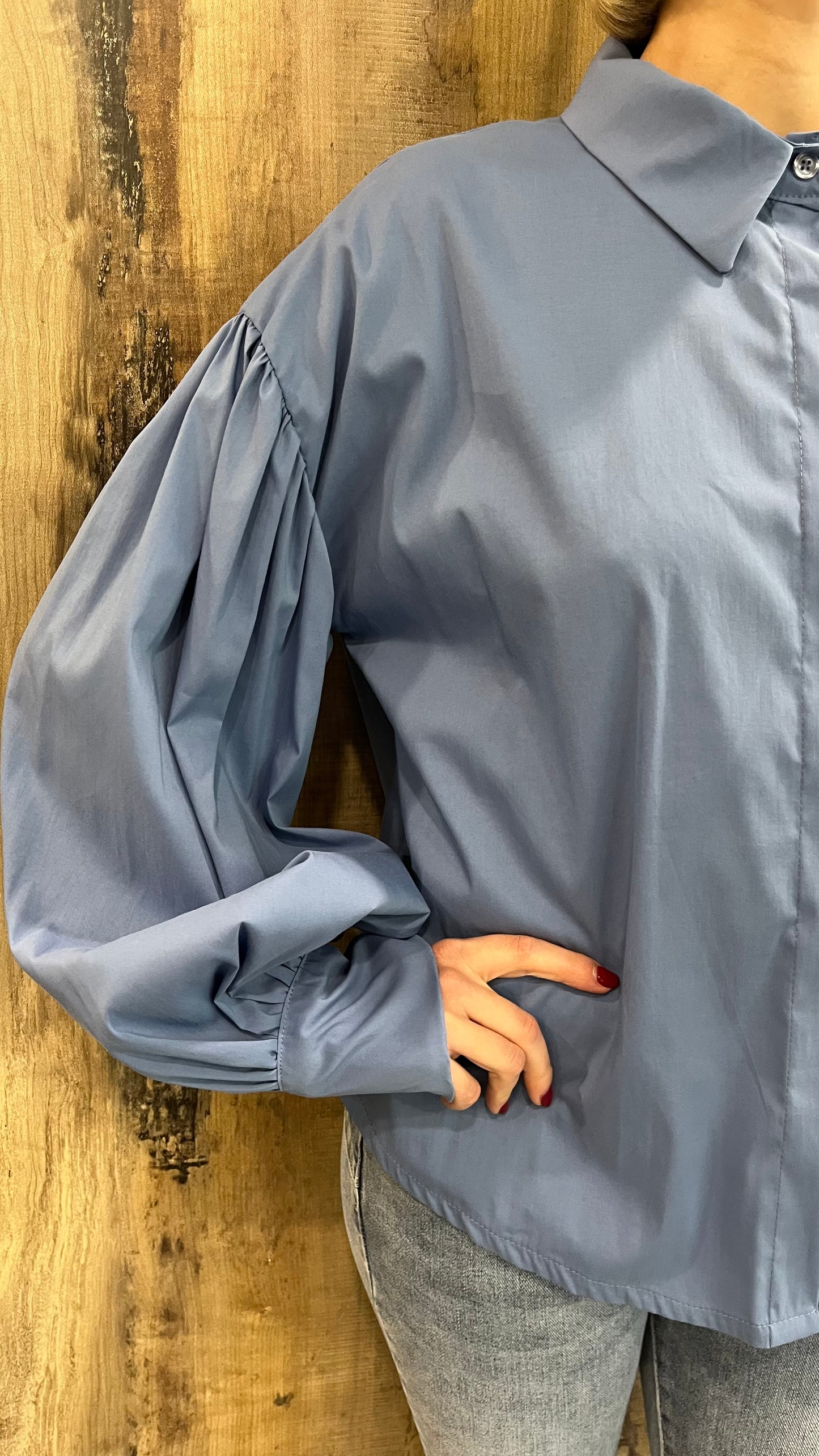 Camicia Azzurra Manica a Sbuffo Taglia unica