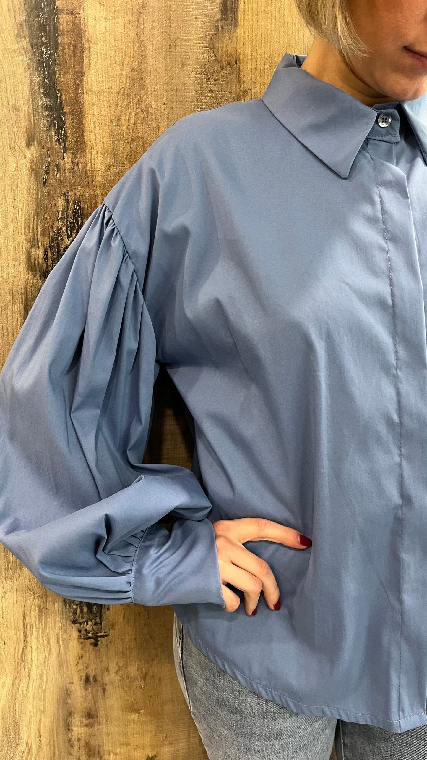 Camicia Azzurra Manica a Sbuffo Taglia unica
