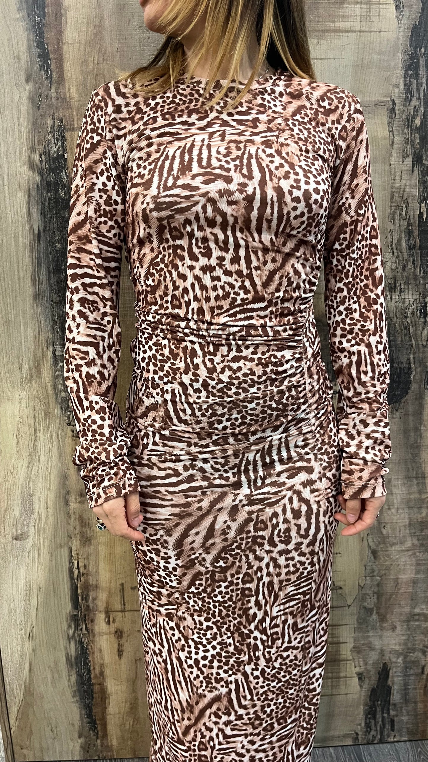Abito Elasticizzato Animalier Lumina