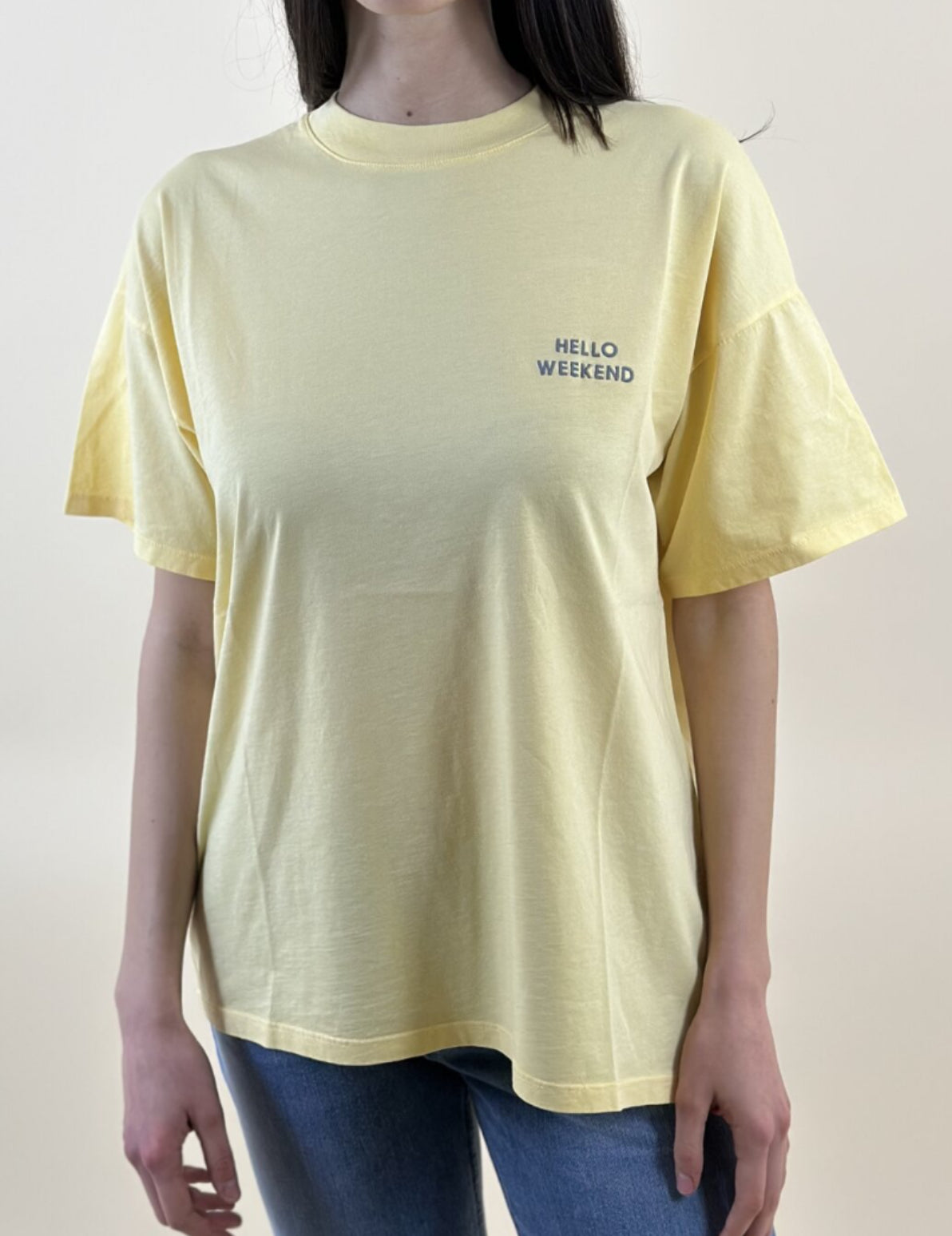 T-shirt Vicolo in Cotone con Ricamo “hello weekend”