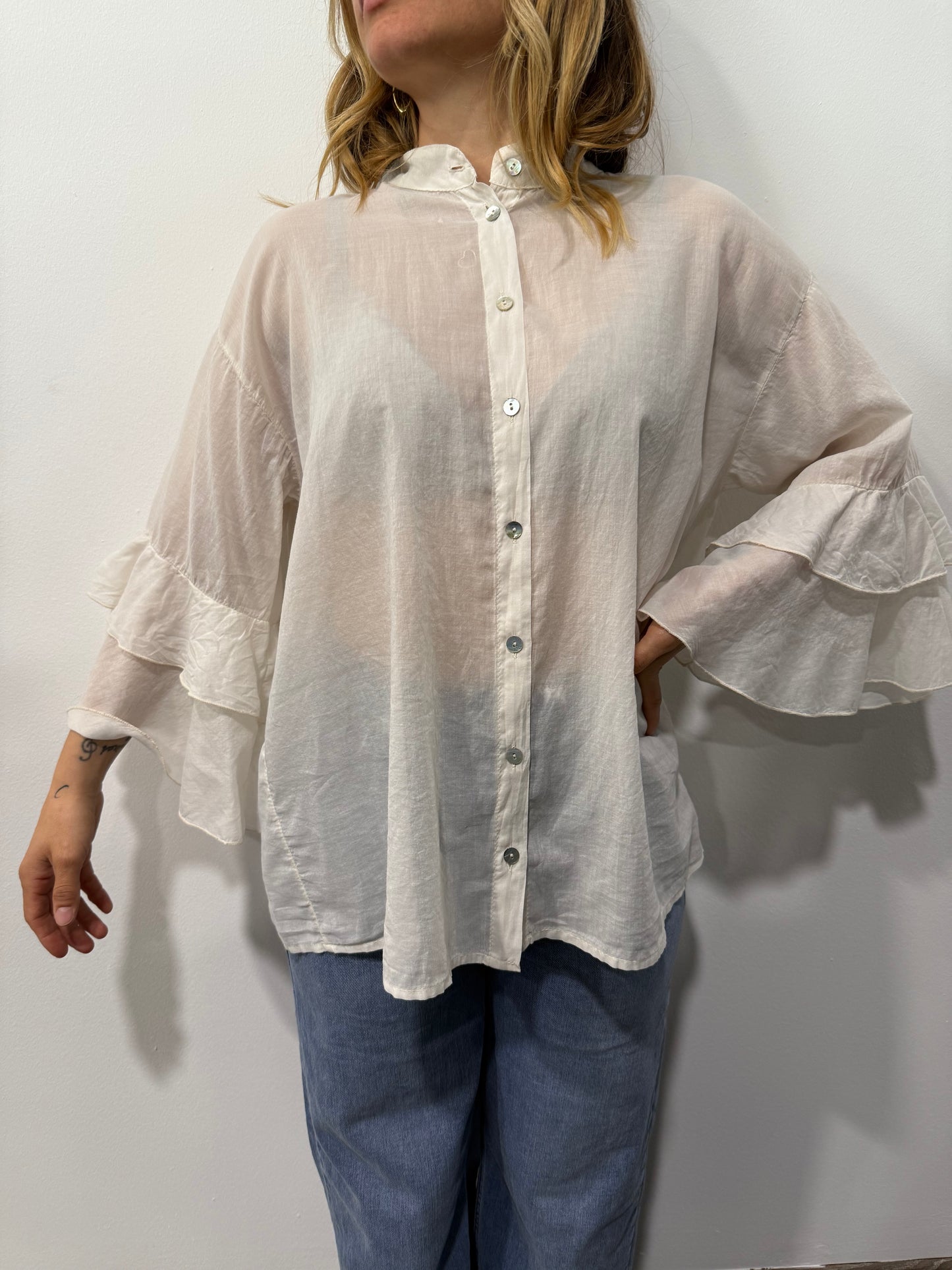Camicia Leggera Maniche Rouches