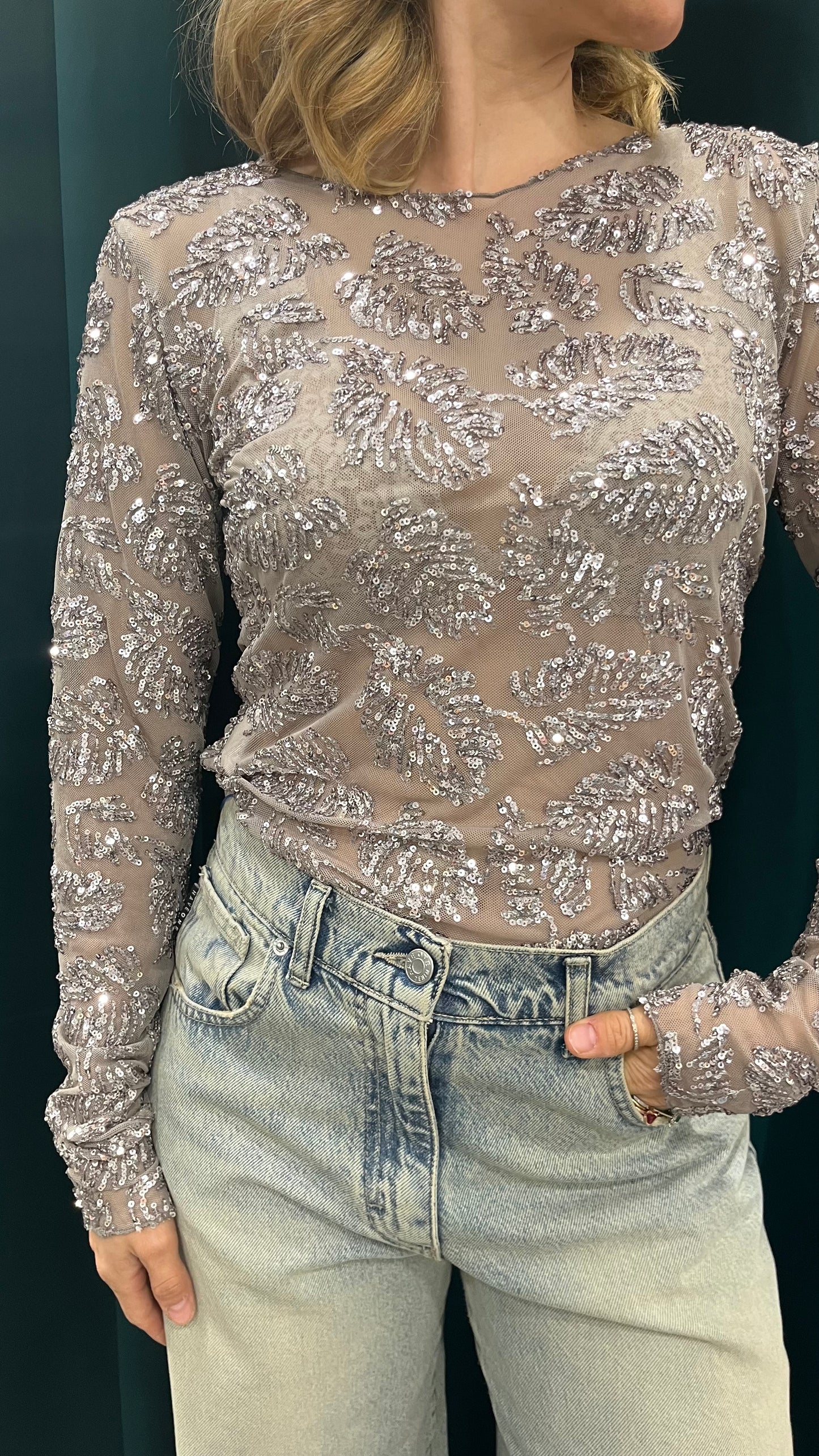 Maglia con Paillettes Tortora