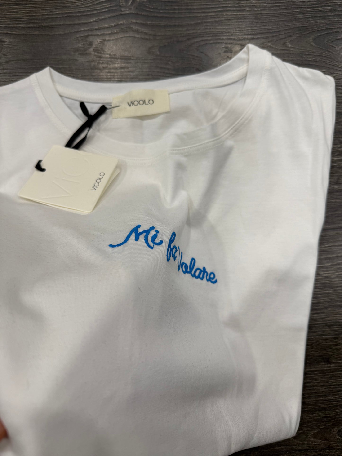 T-shirt Vicolo Scritta ricamata “mi fa volare”