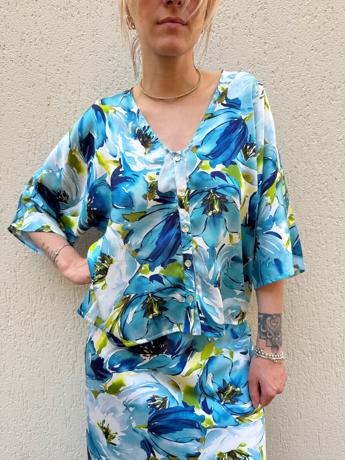 Camicia Kimono Lila Fiori