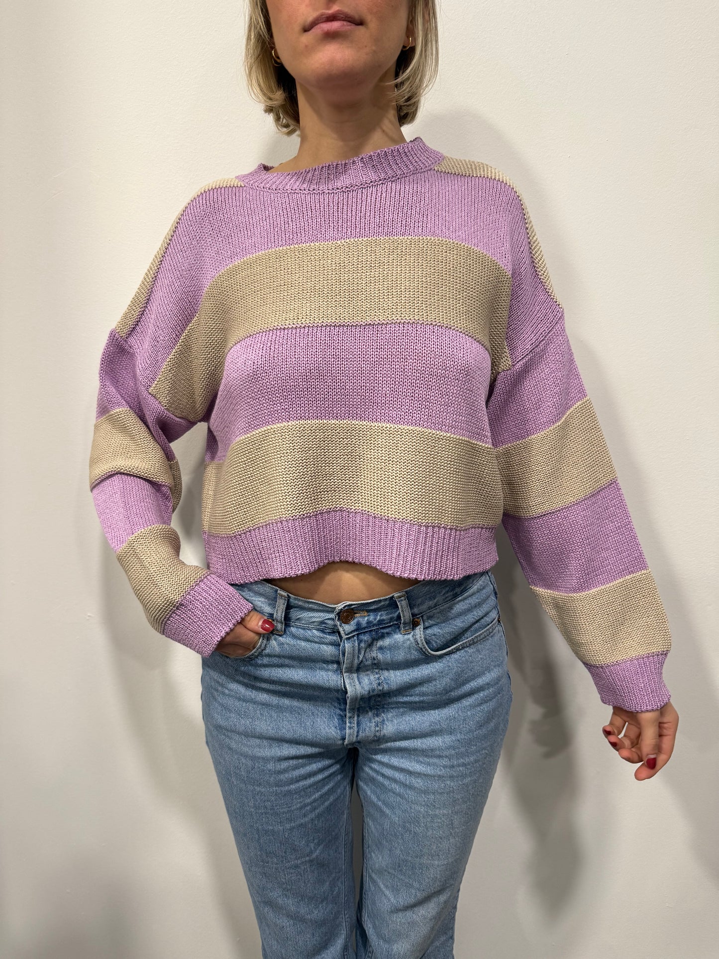 Maglione Vicolo Primaverile Righe Lilla e Ecru