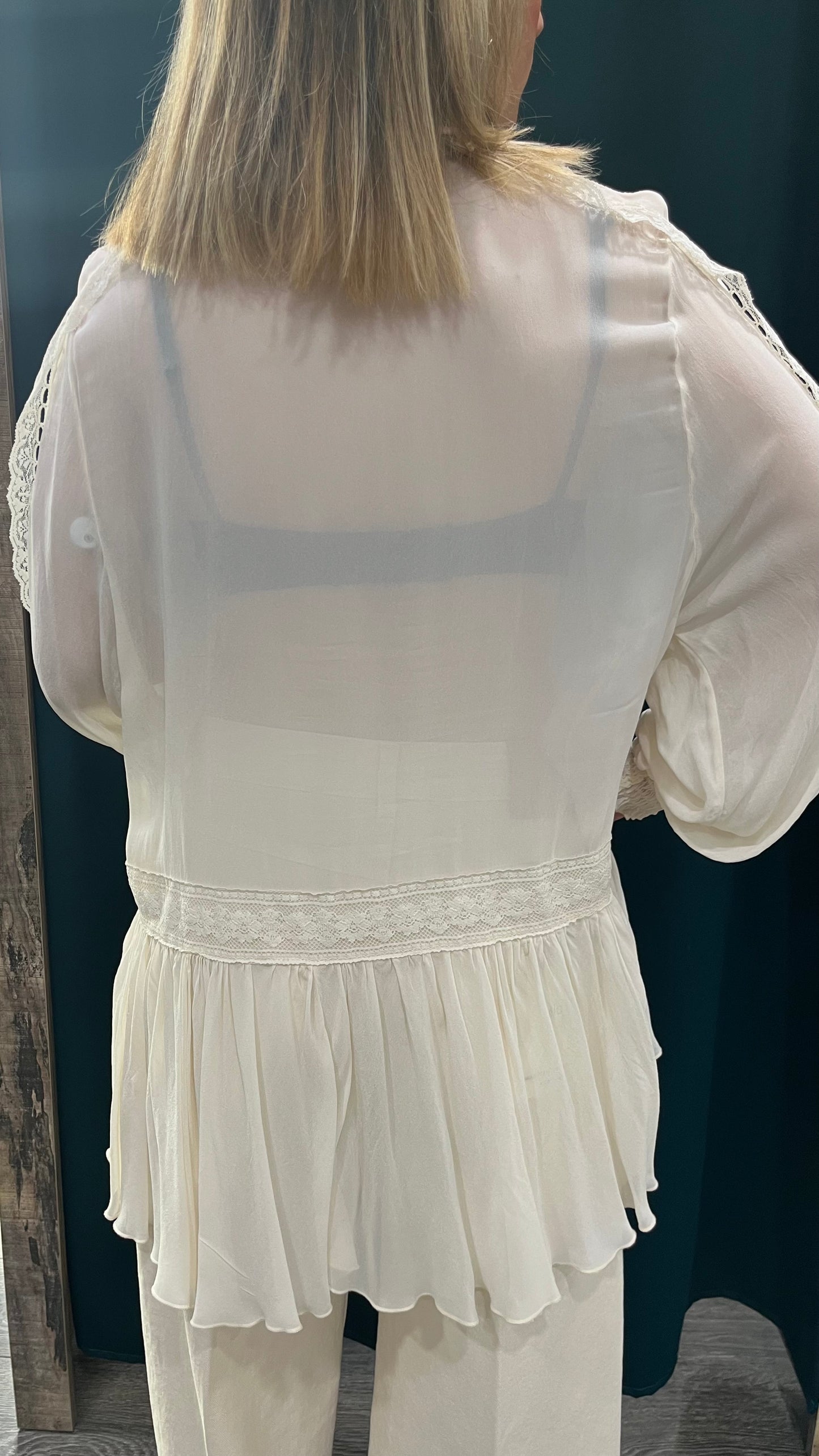 Camicia Rouches Kontatto in Viscosa Panna