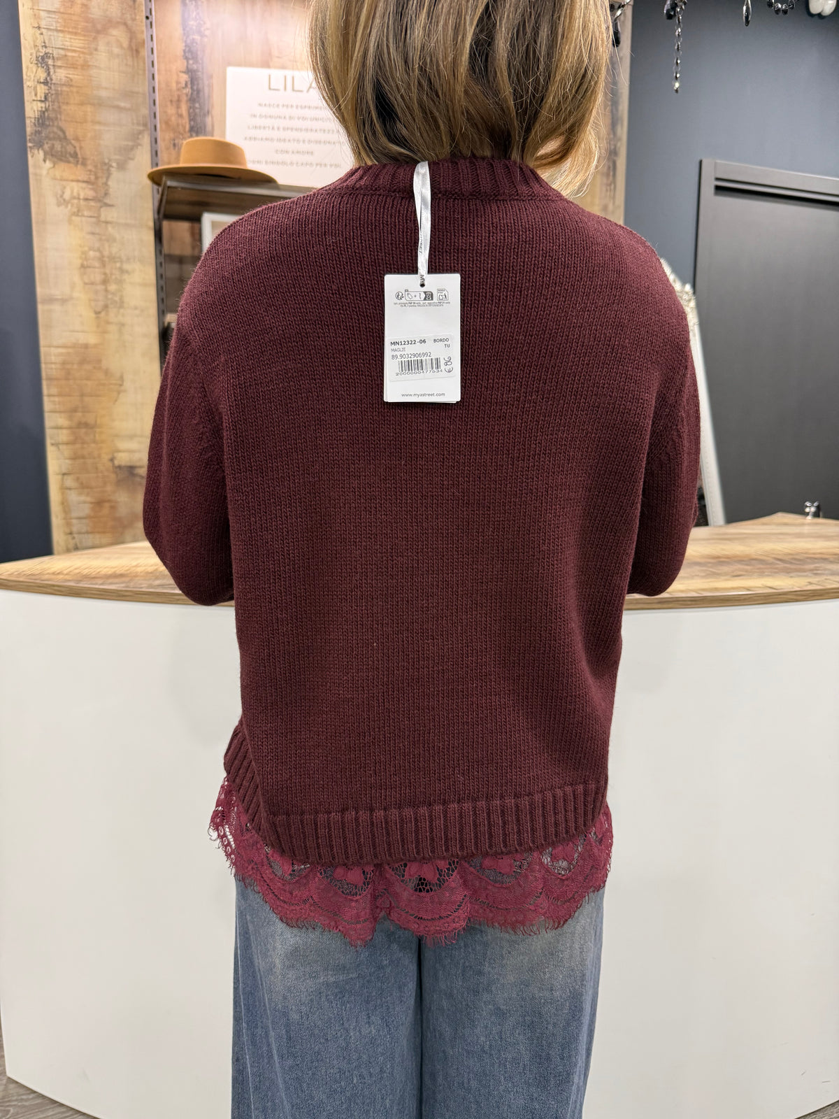 Maglione Con Pizzo Bordeaux