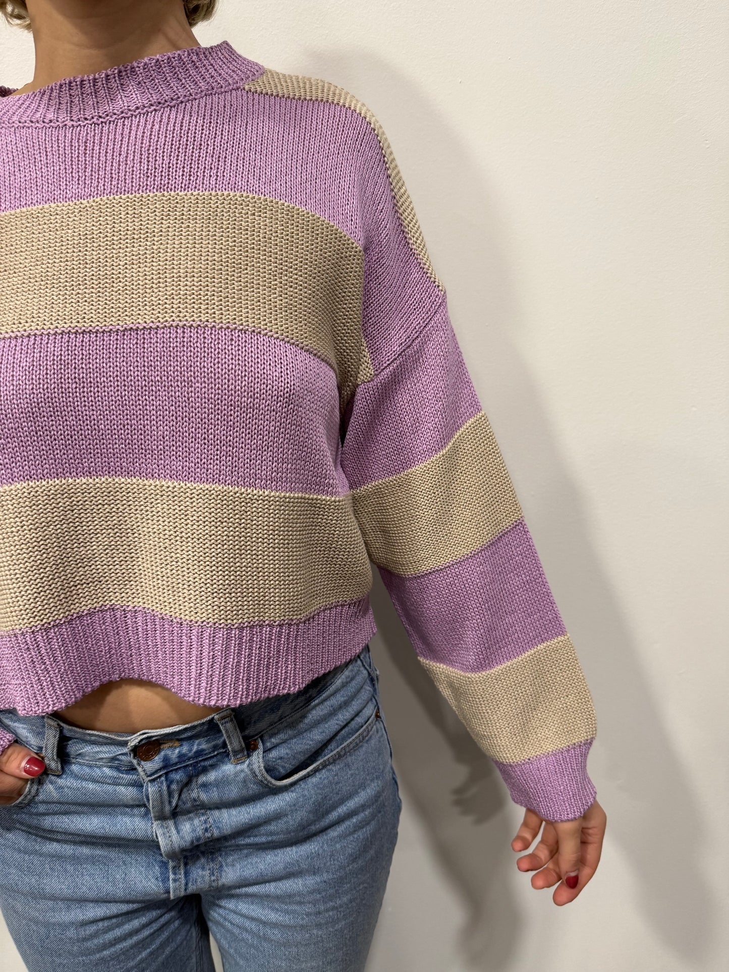 Maglione Vicolo Primaverile Righe Lilla e Ecru