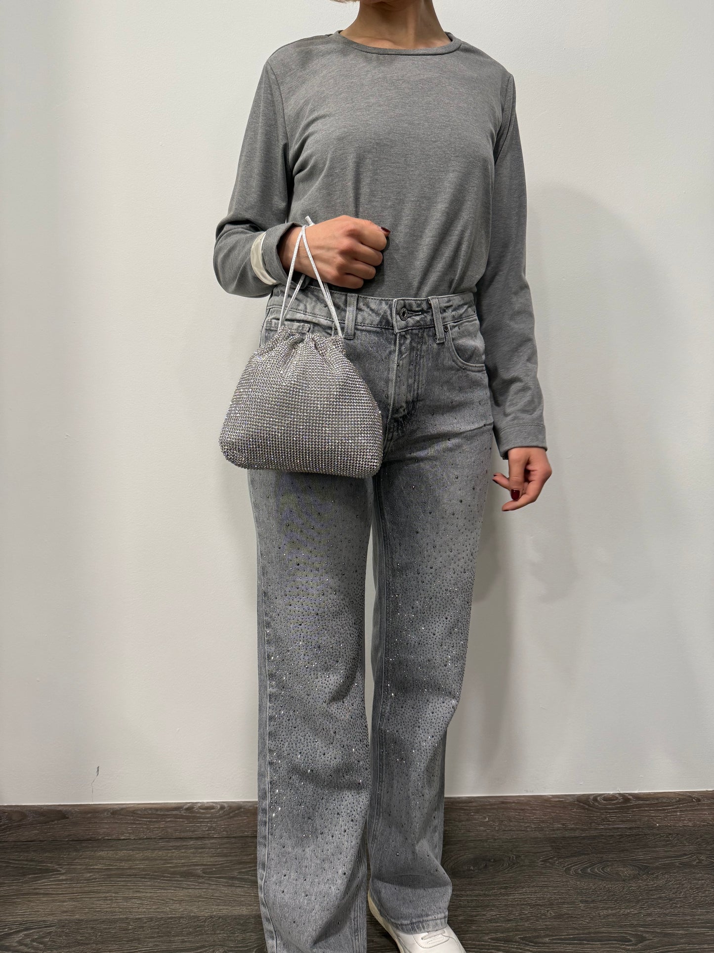 Jeans Grigio Chiaro Strass