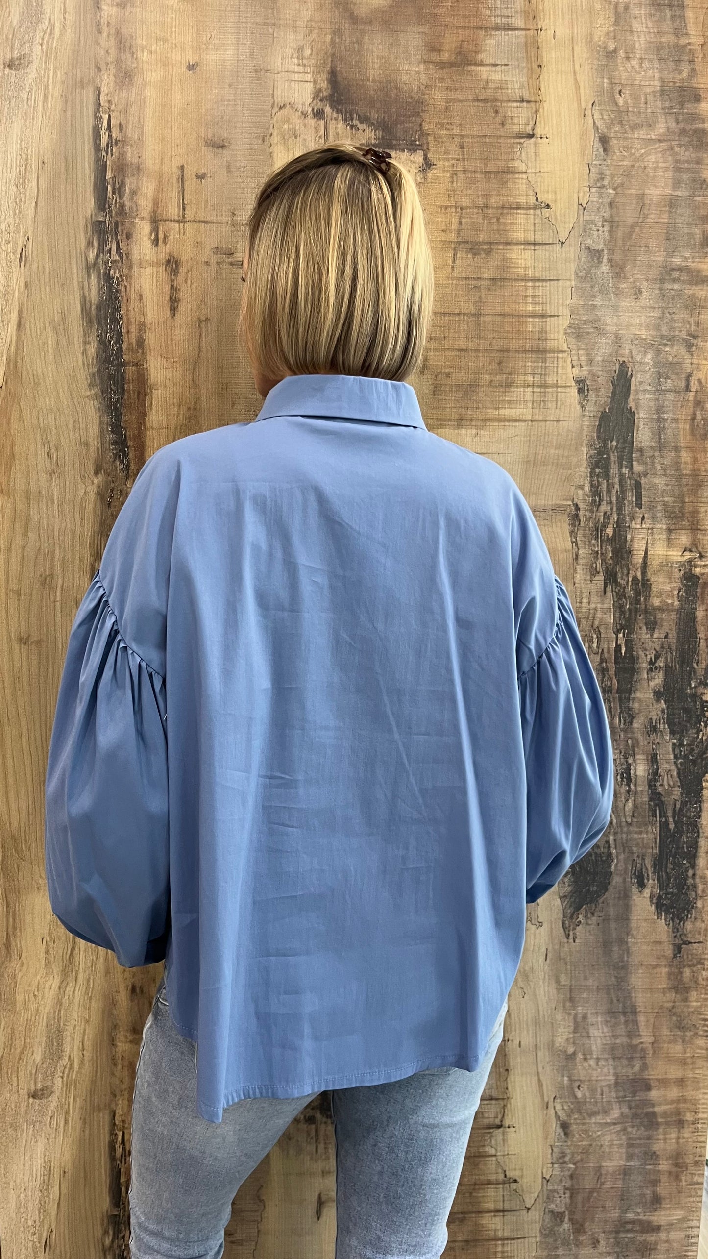 Camicia Azzurra Manica a Sbuffo Taglia unica