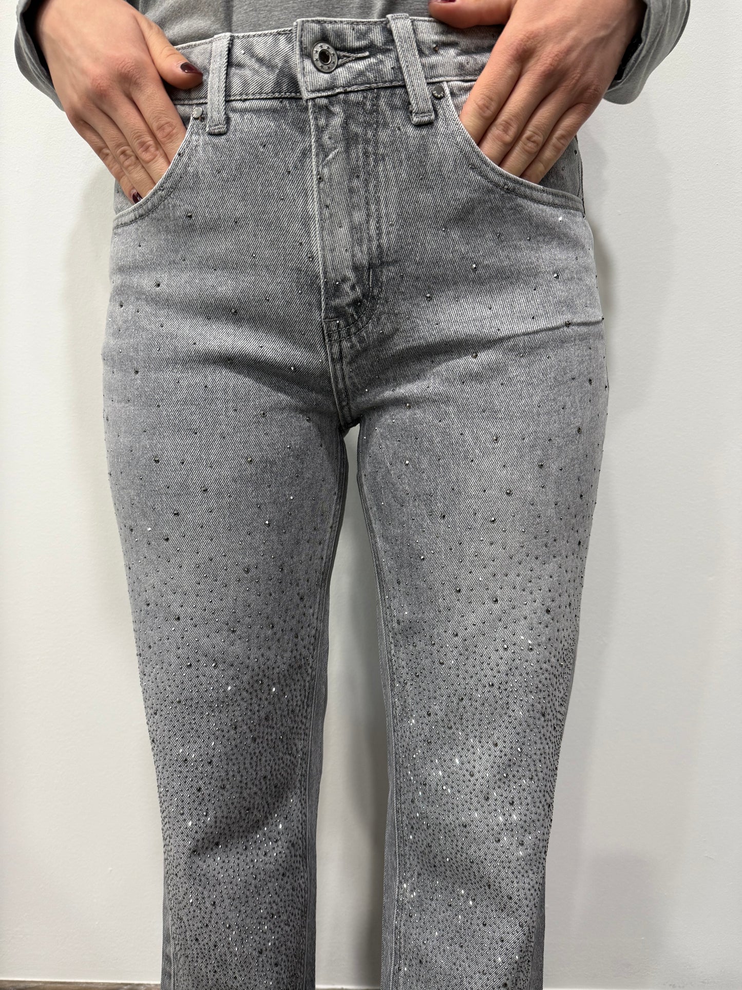 Jeans Grigio Chiaro Strass