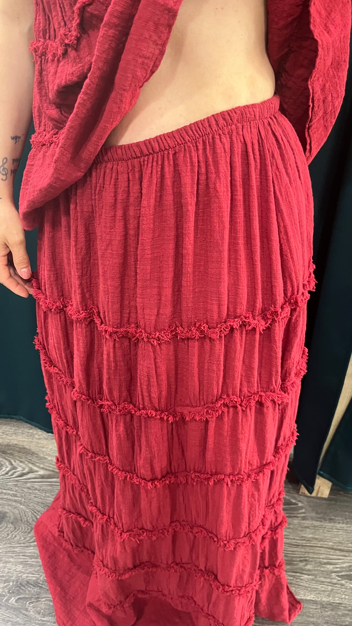 Gonna Frange Bordeaux in cotone