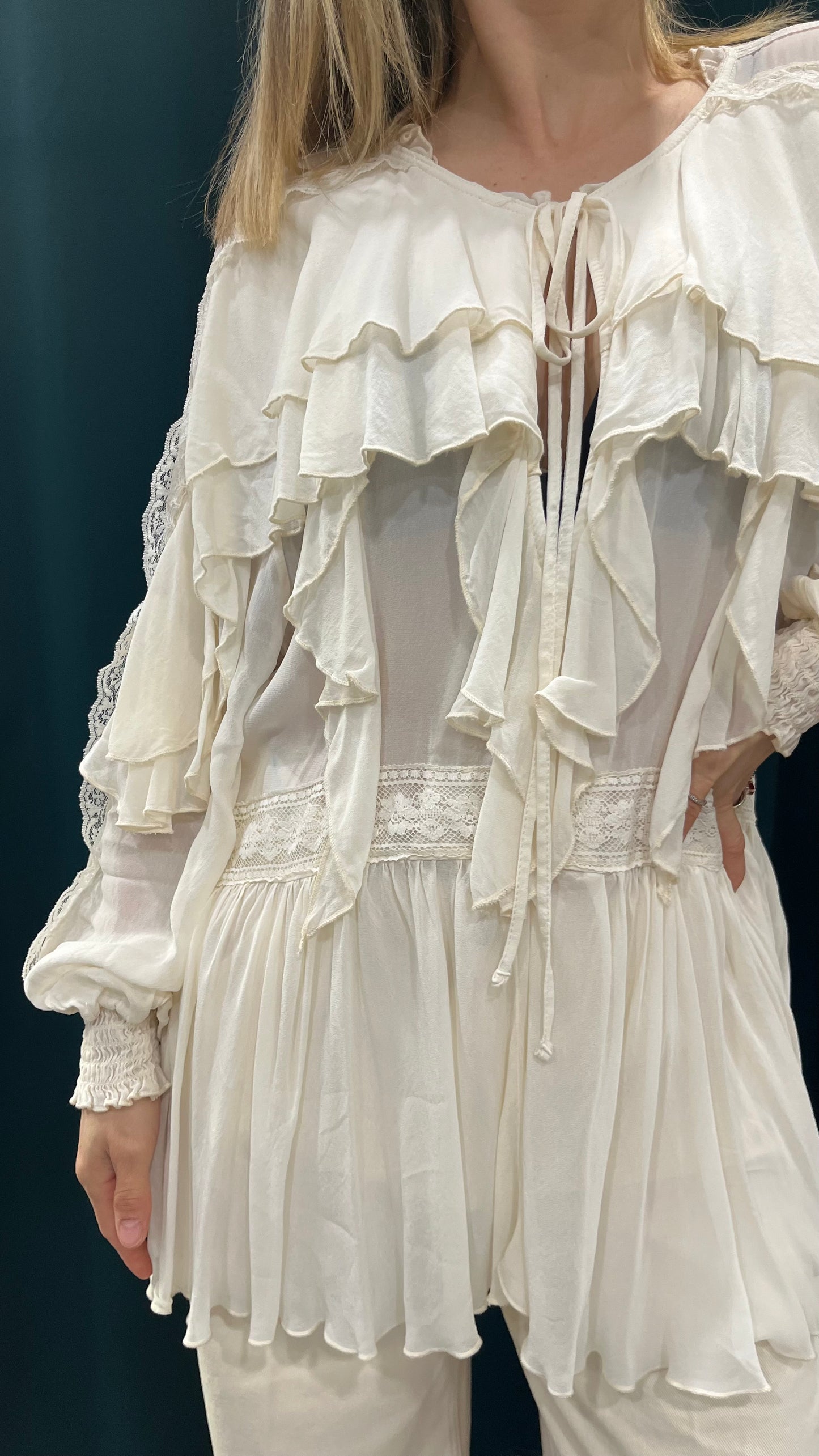 Camicia Rouches Kontatto in Viscosa Panna