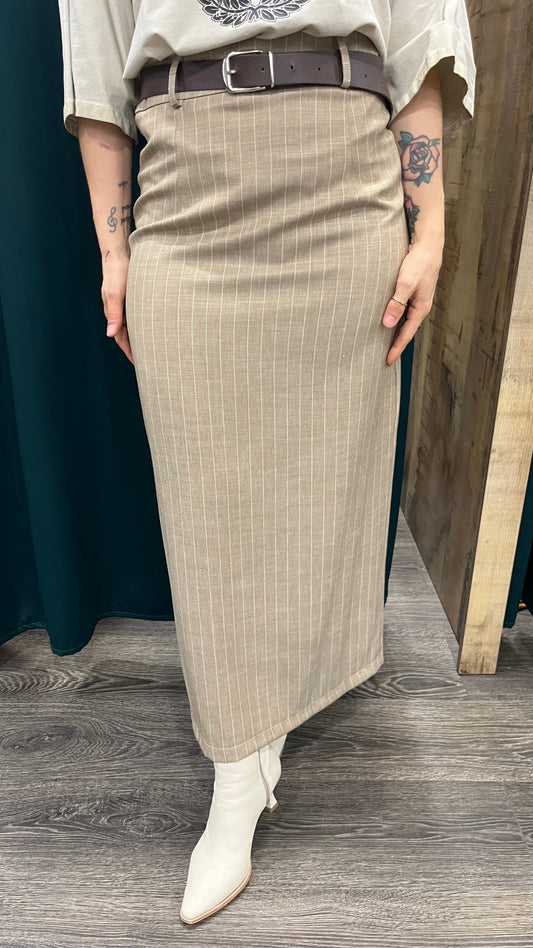 Gonna Longuette Beige Gessato