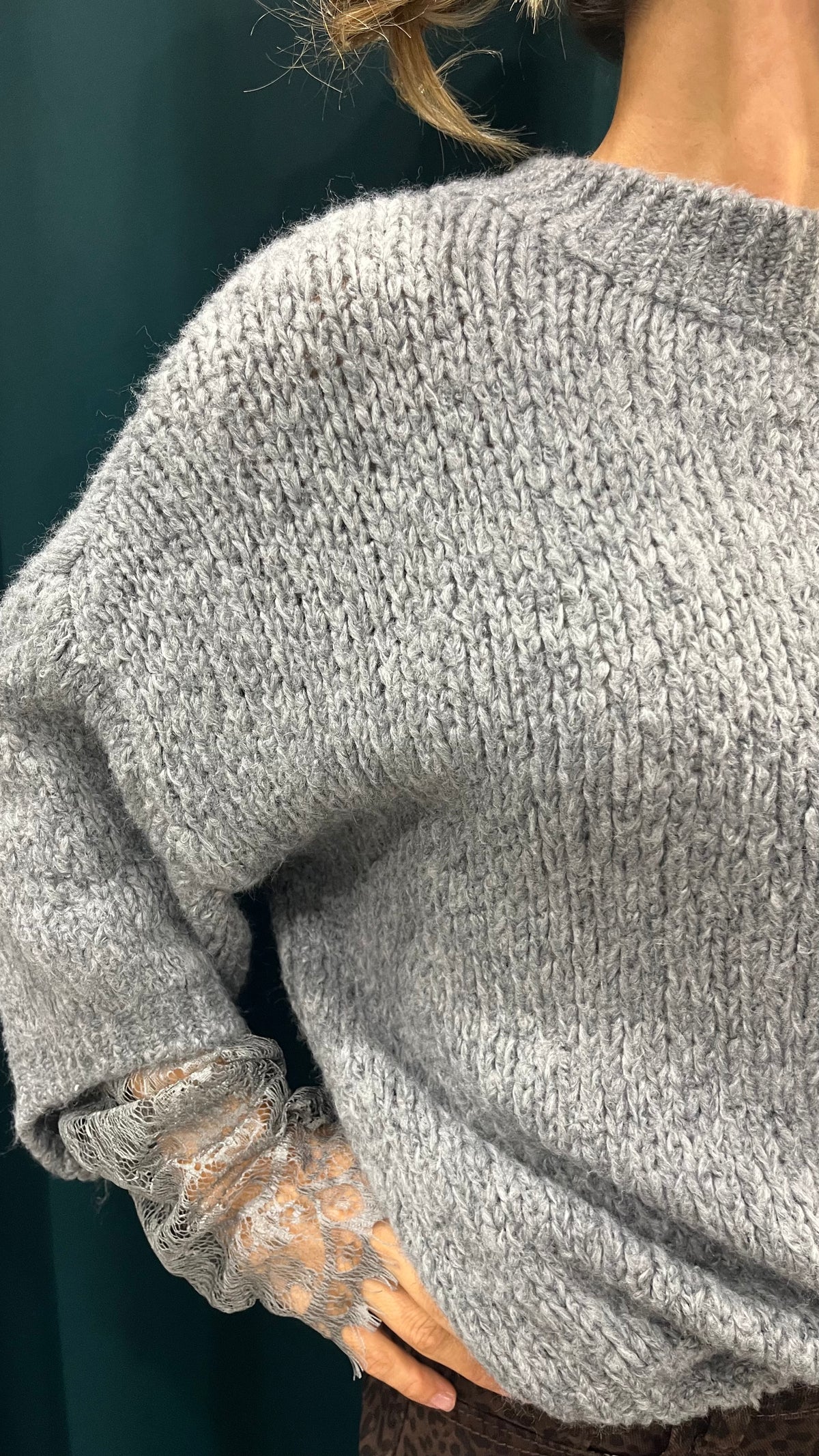 Maglione Manica Pizzo Grigio