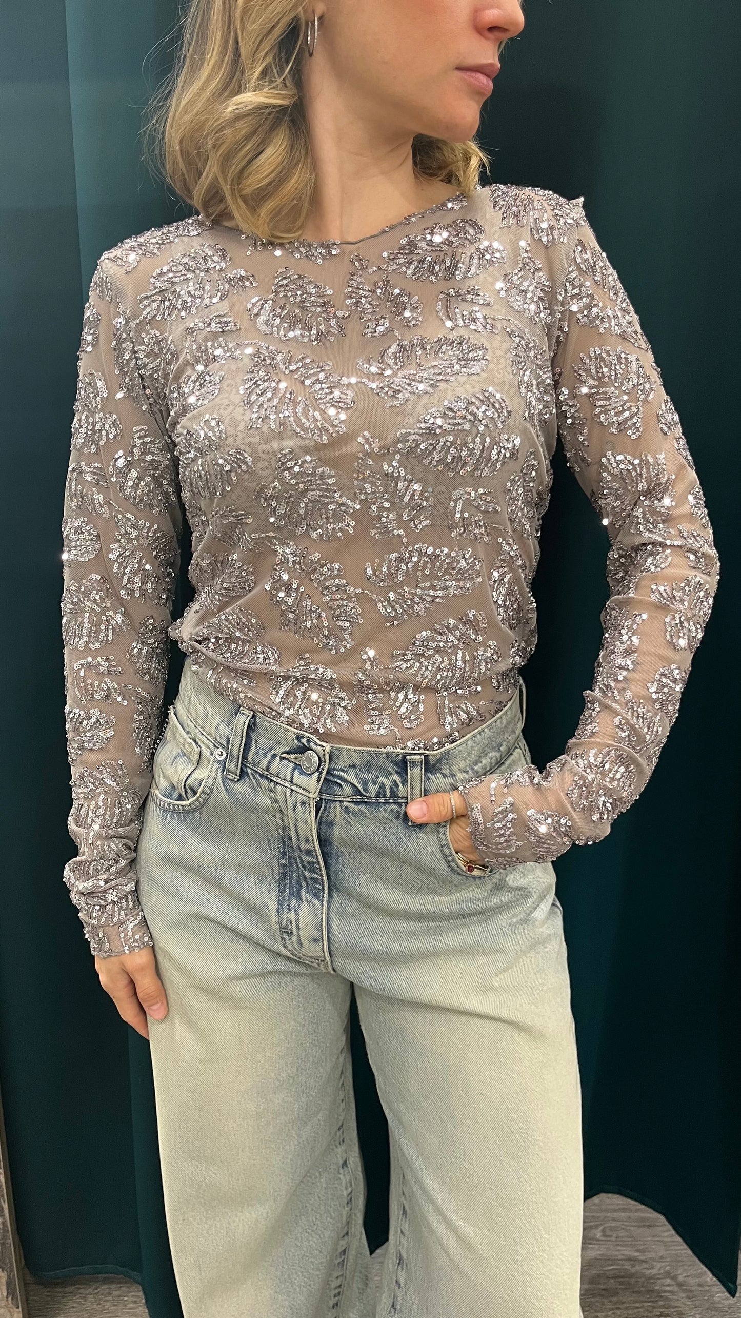 Maglia con Paillettes Tortora