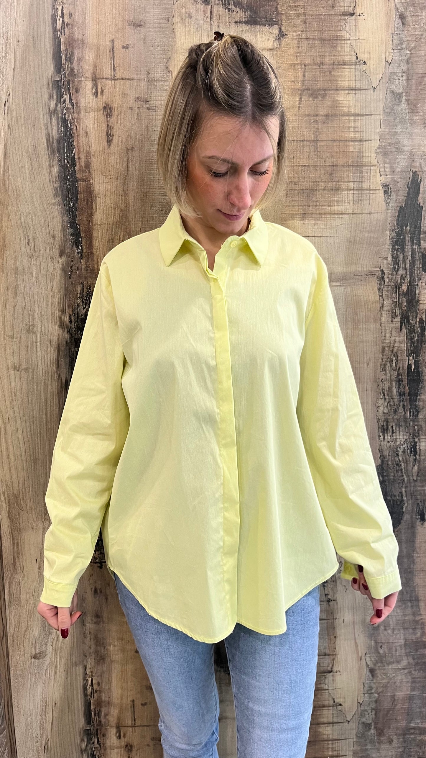 Camicia in Cotone Giallo Pastello