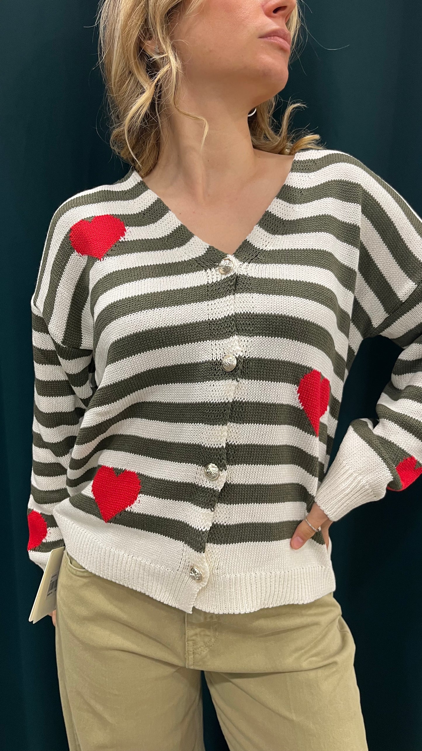 Cardigan Righe e Cuori