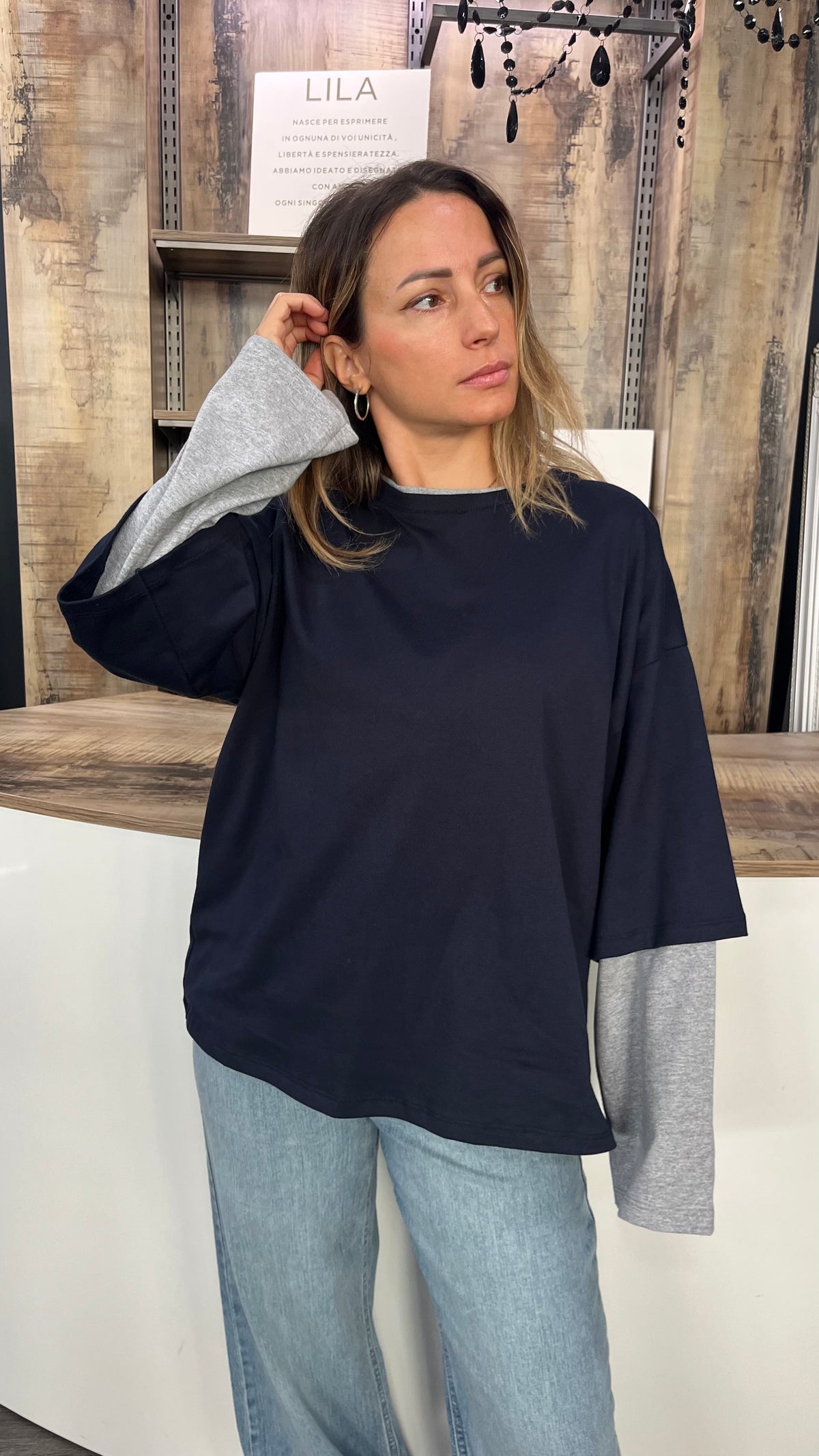 Maglia Vicolo Bicolore Blu Grigio