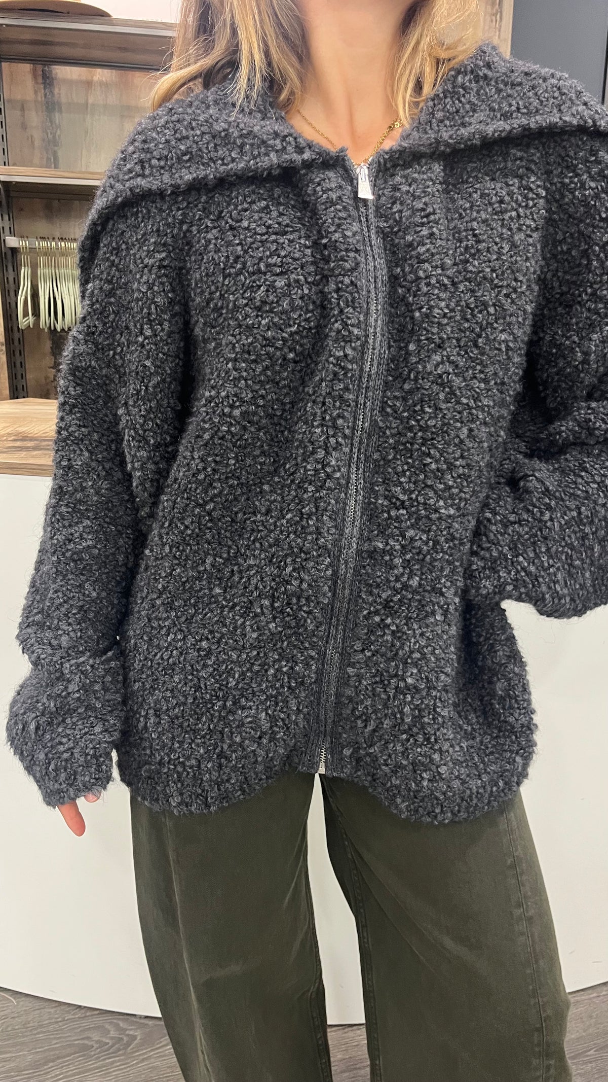 Cappotto Bouclè Bomber Kontatto Grigio