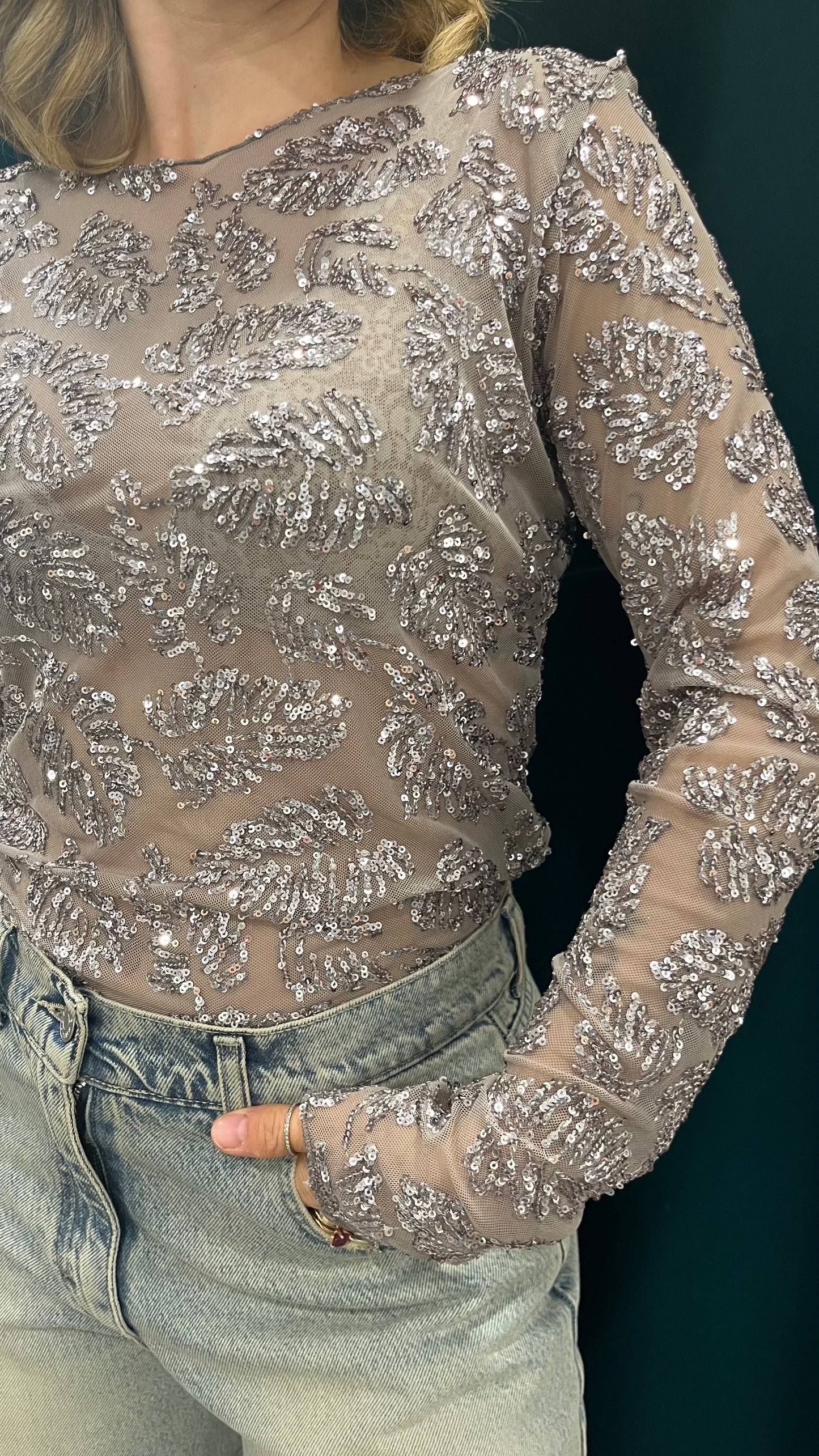 Maglia con Paillettes Tortora