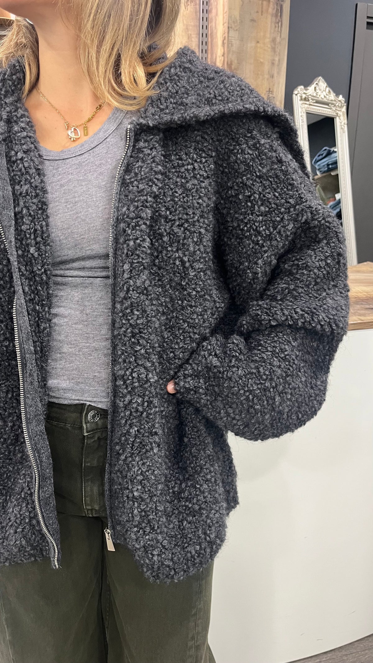 Cappotto Bouclè Bomber Kontatto Grigio
