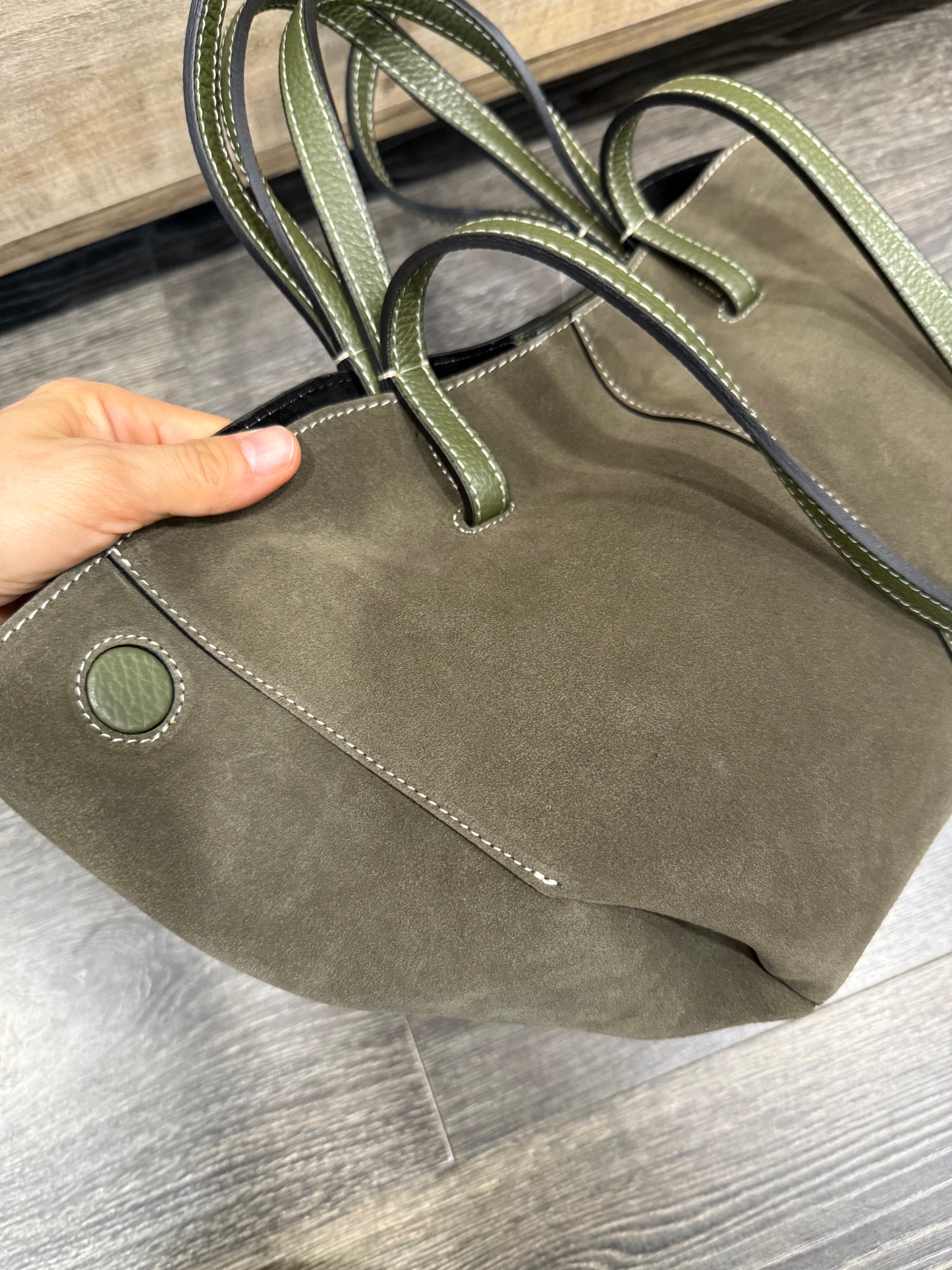 Borsa In Pelle Suede Verde Militare Doppia Forma