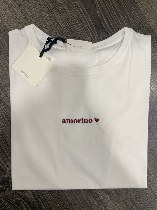 T-shirt Vicolo in Cotone con Scritta Ricamata “amorino”