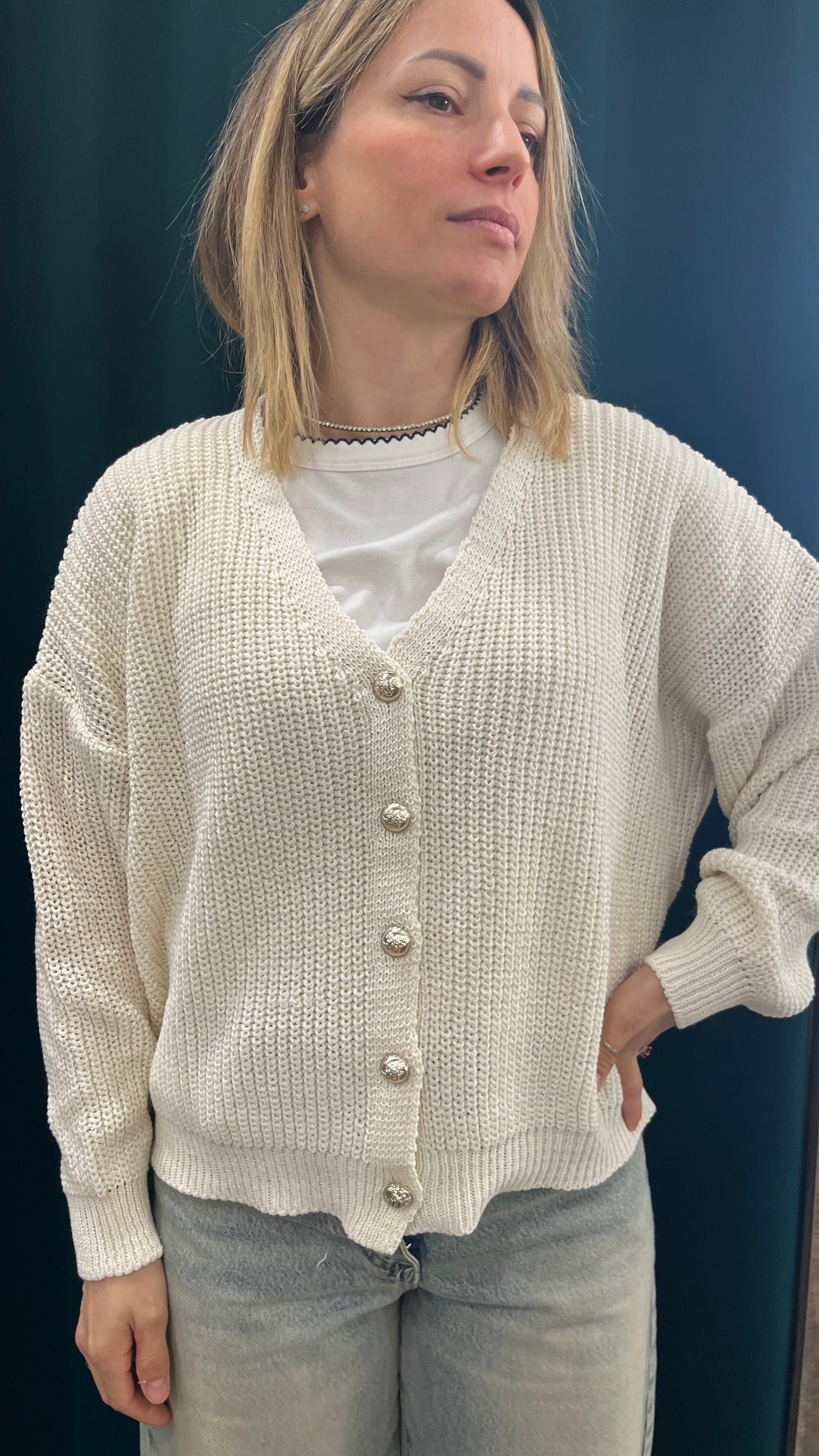 Cardigan Bottoni Oro in Diversi Colori