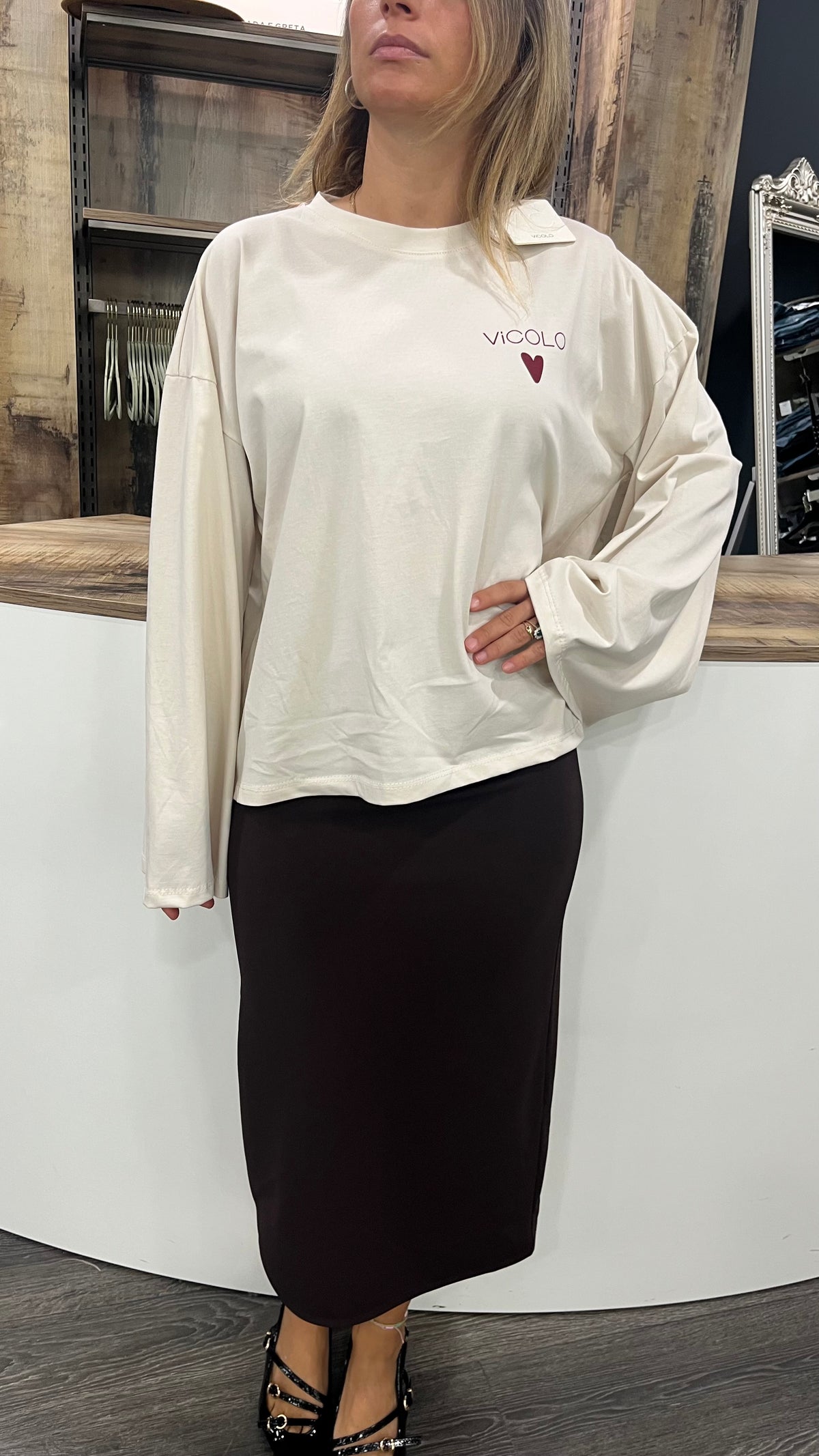 Maglia Vicolo “Vivi senza troppi perchè” Panna