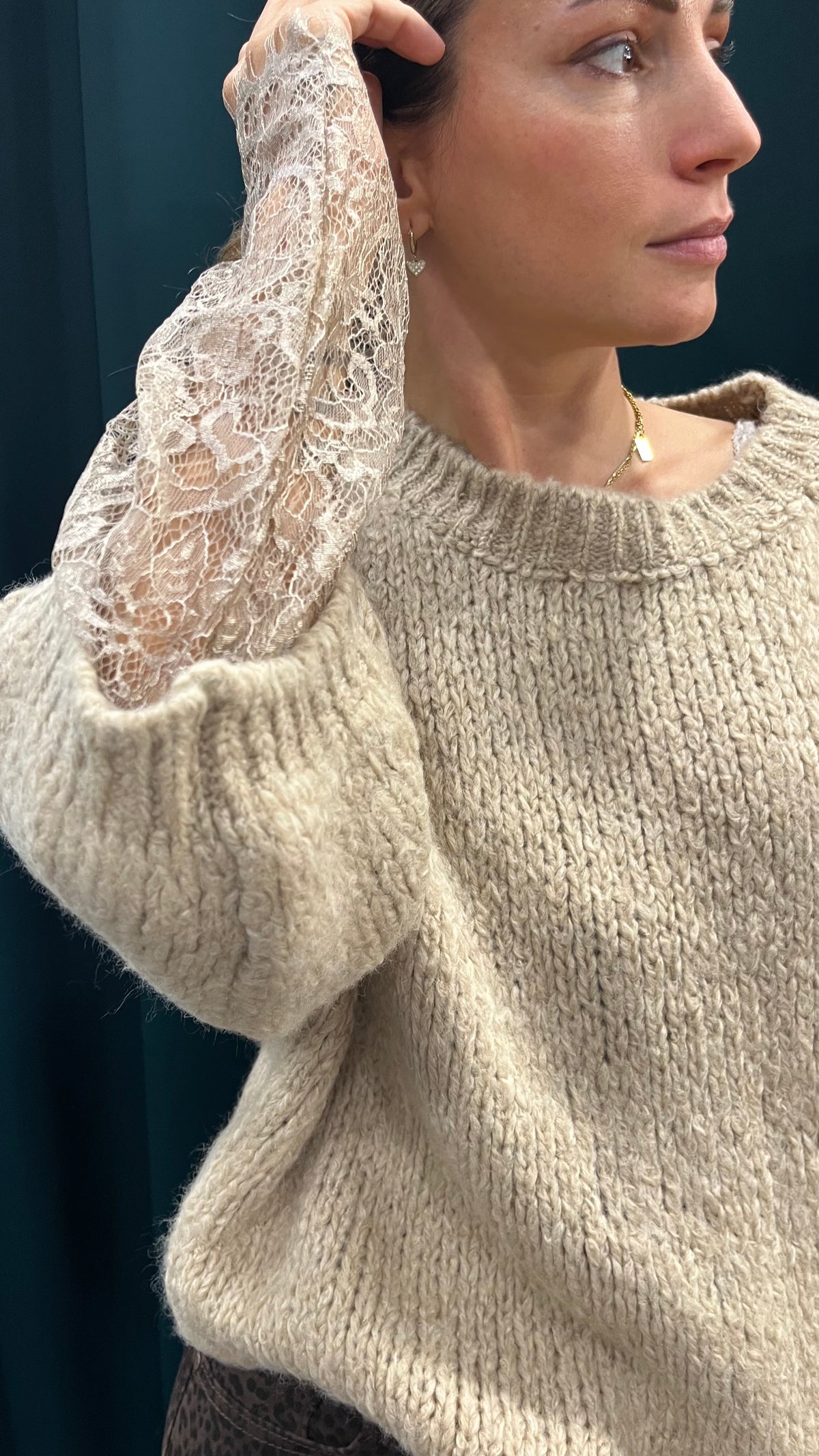 Maglione Manica Pizzo Beige
