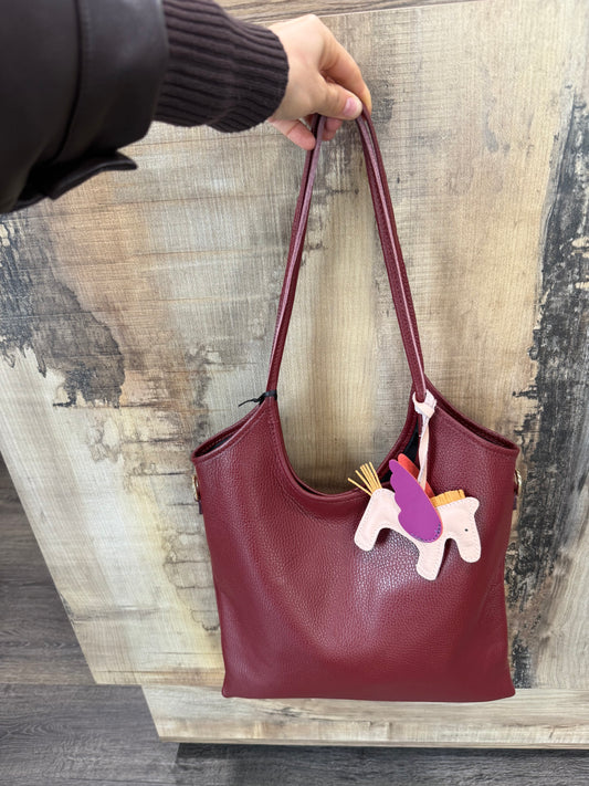 Borsa in Pelle Bordeaux Con Charm