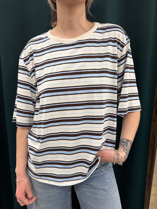 T-shirt righe Kontatto Azzurro Marrone