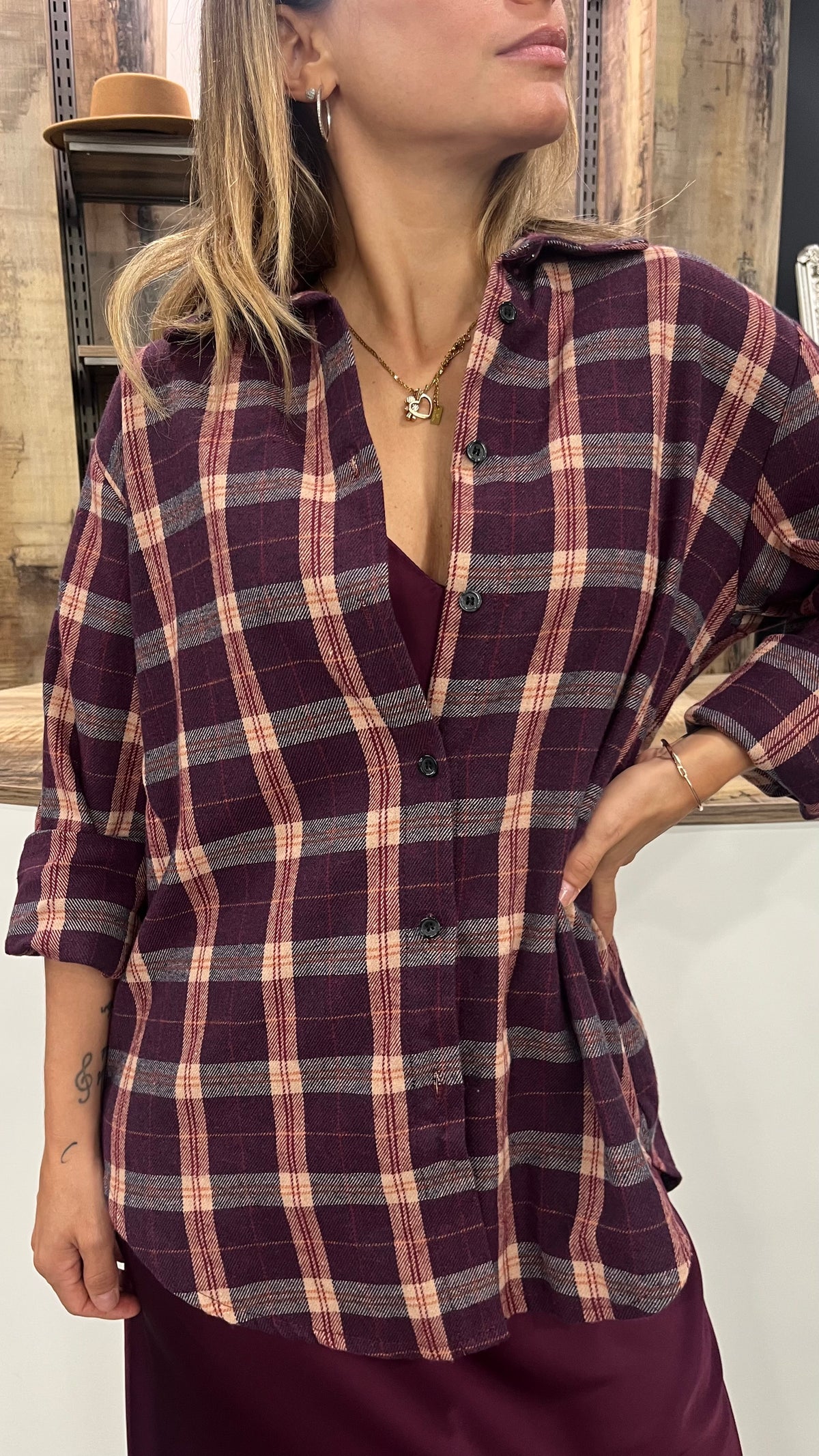 Camicia Check bordeaux