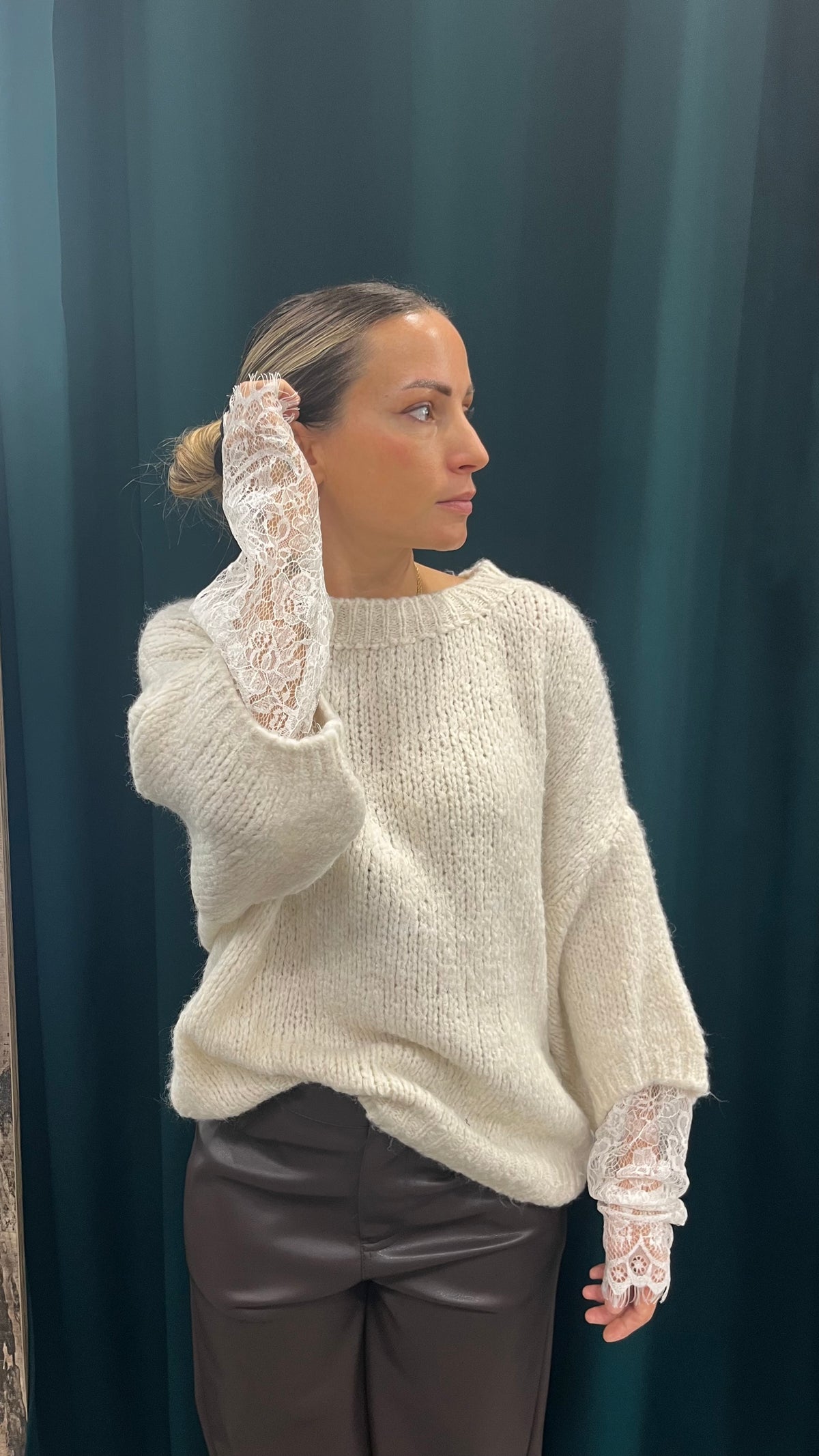 Maglione Manica Pizzo Bianco
